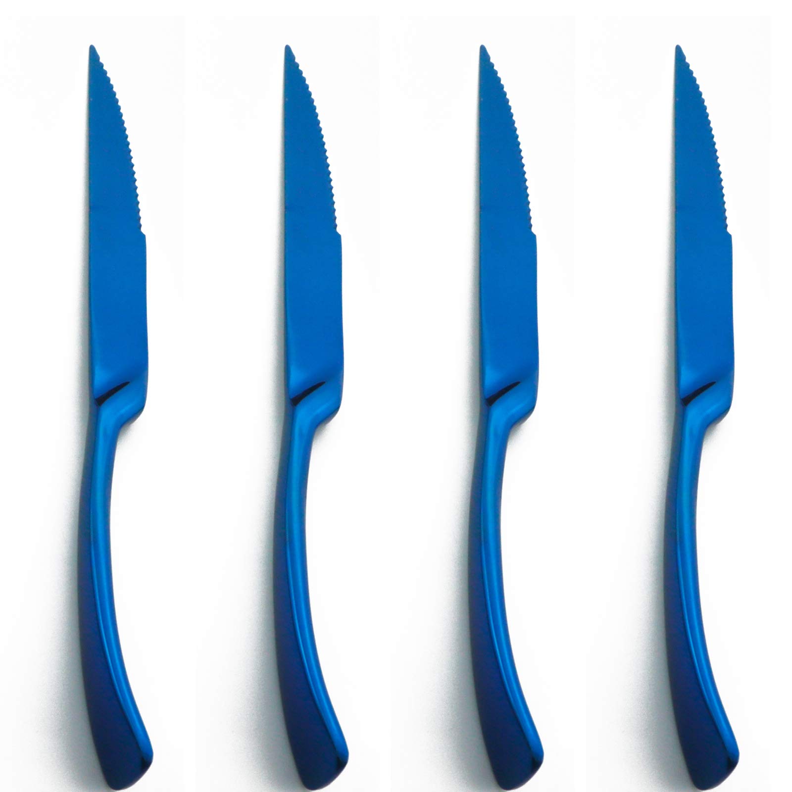 Premium 4-Piece Stainless Steel Steak Knife Set - Mirror Polished Blue Steak Knives with Sharp Serrated Edge - Perfect for Steak Dinners, BBQ Parties & Fine Dining Experience