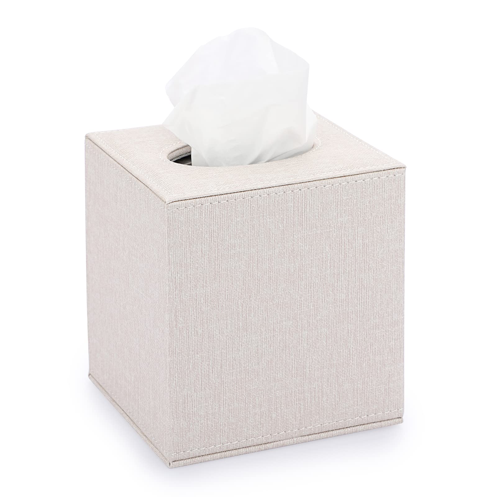 Sumnacon Square Leather Tissue Box Cover - Stylish Magnetic PU Tissue Box Holder for Bathroom, Nightstand, Office & Car Decor | Beige Home Decoration Accessory for Living Room, Bedroom & Desk Organizing