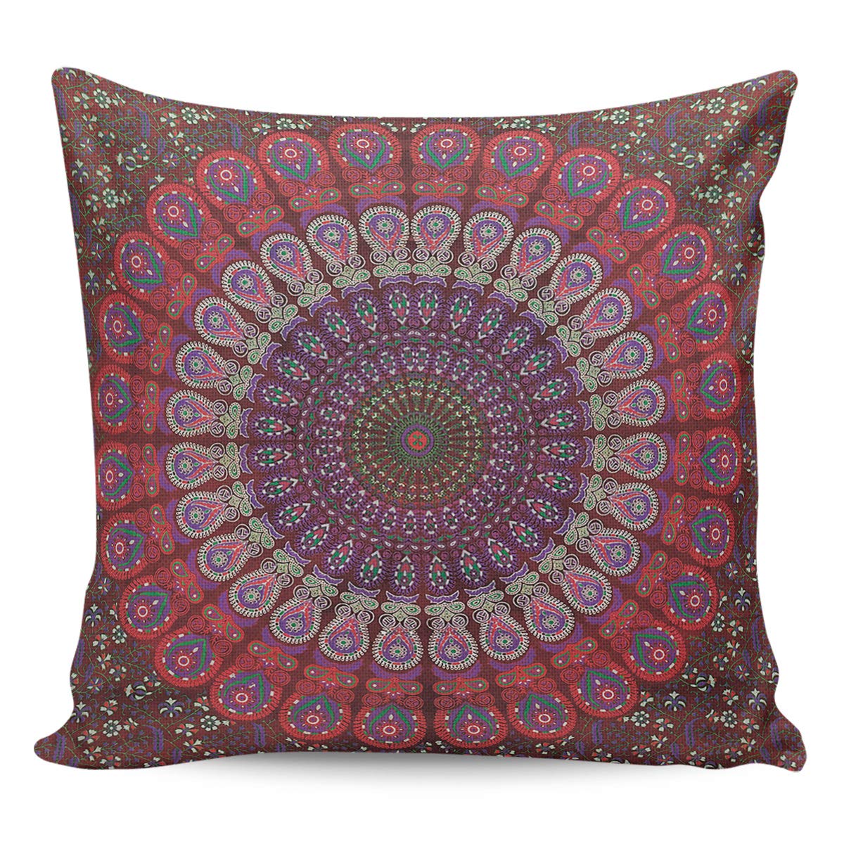 CirCleO 16x16 Inch Square Pillow Cover - Mandala Floral Design, Colorful Cotton Linen Decorative Throw Pillow Case for Sofa, Bed, Outdoor & Home Decor