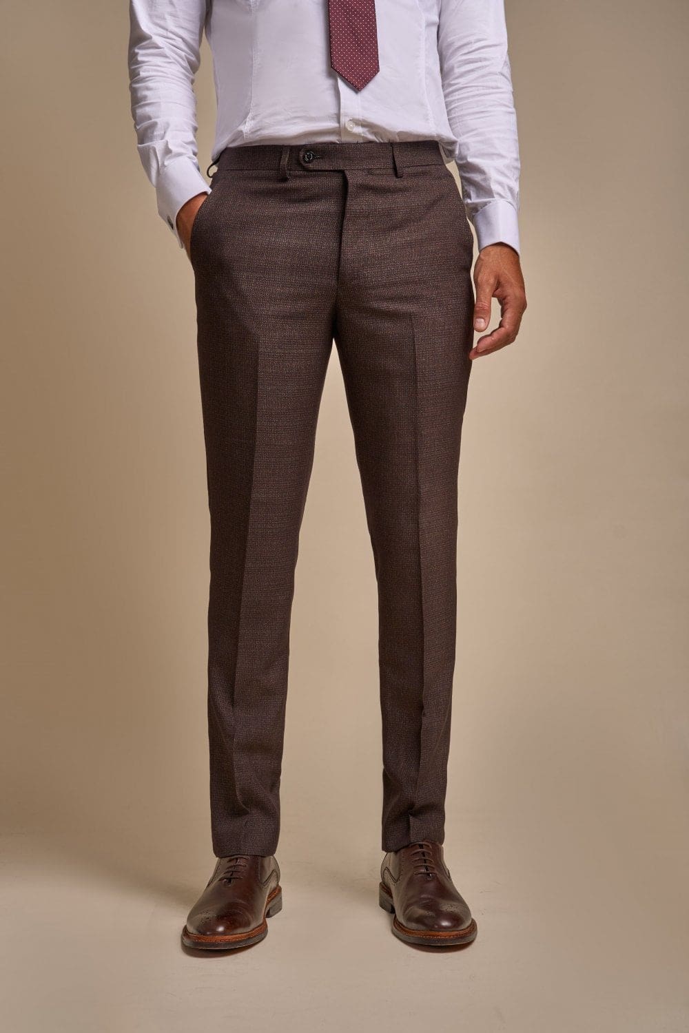 Cavani Caridi Men's Brown Tweed Trousers - Classic Slim Fit Dress Pants for Business Casual & Office Wear