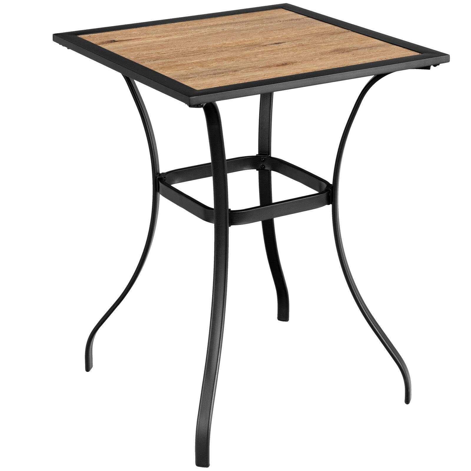 Outdoor Square Bar Table 28x28 Inch - Metal Frame with Wooden-Like Top, Patio Bistro Table for Porch, Garden, Backyard & Poolside - Perfect for Outdoor Dining, Entertaining & Relaxing
