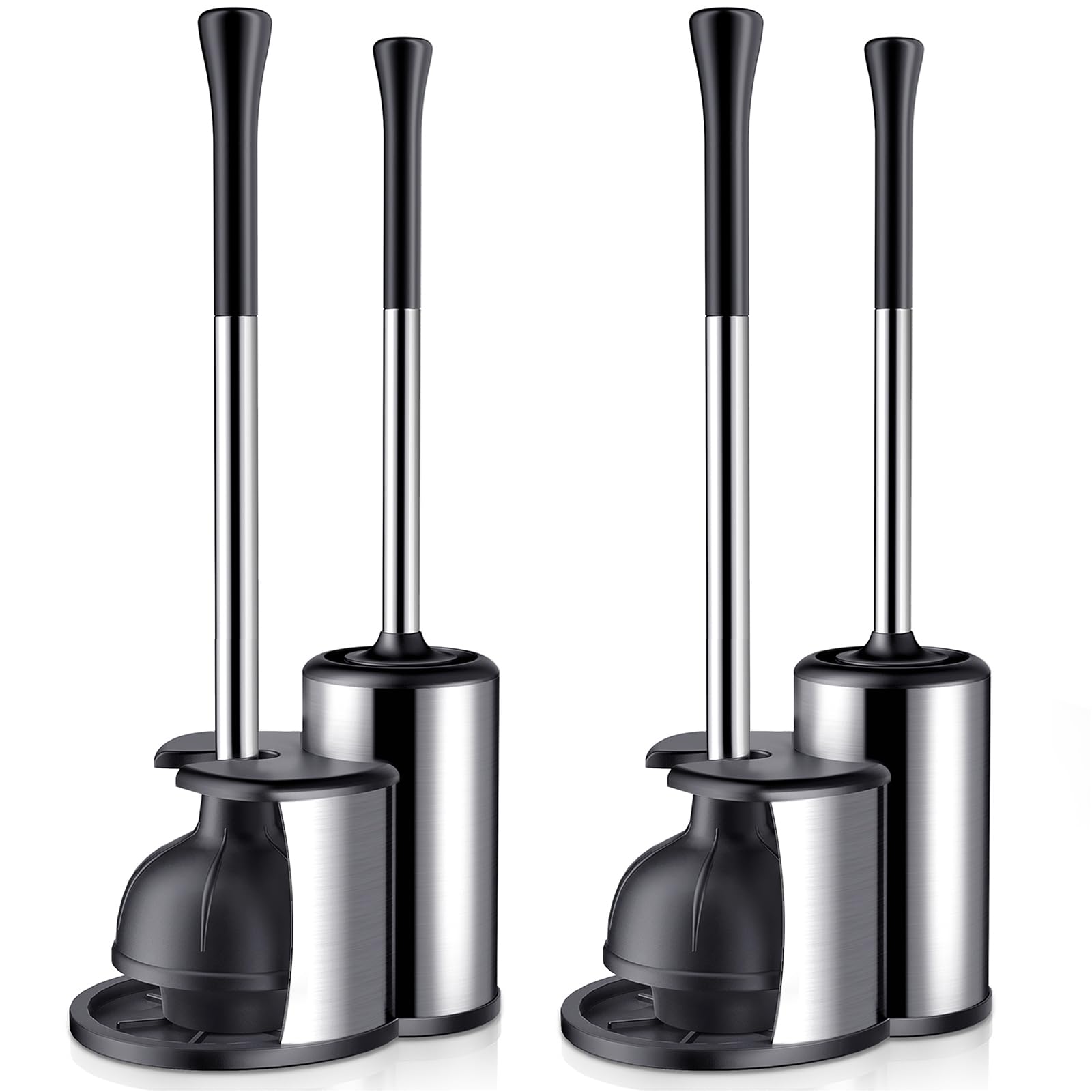 HAMITOR Toilet Plunger & Brush Set - Heavy Duty Stainless Steel Bathroom Cleaner for Home & Hotel Use