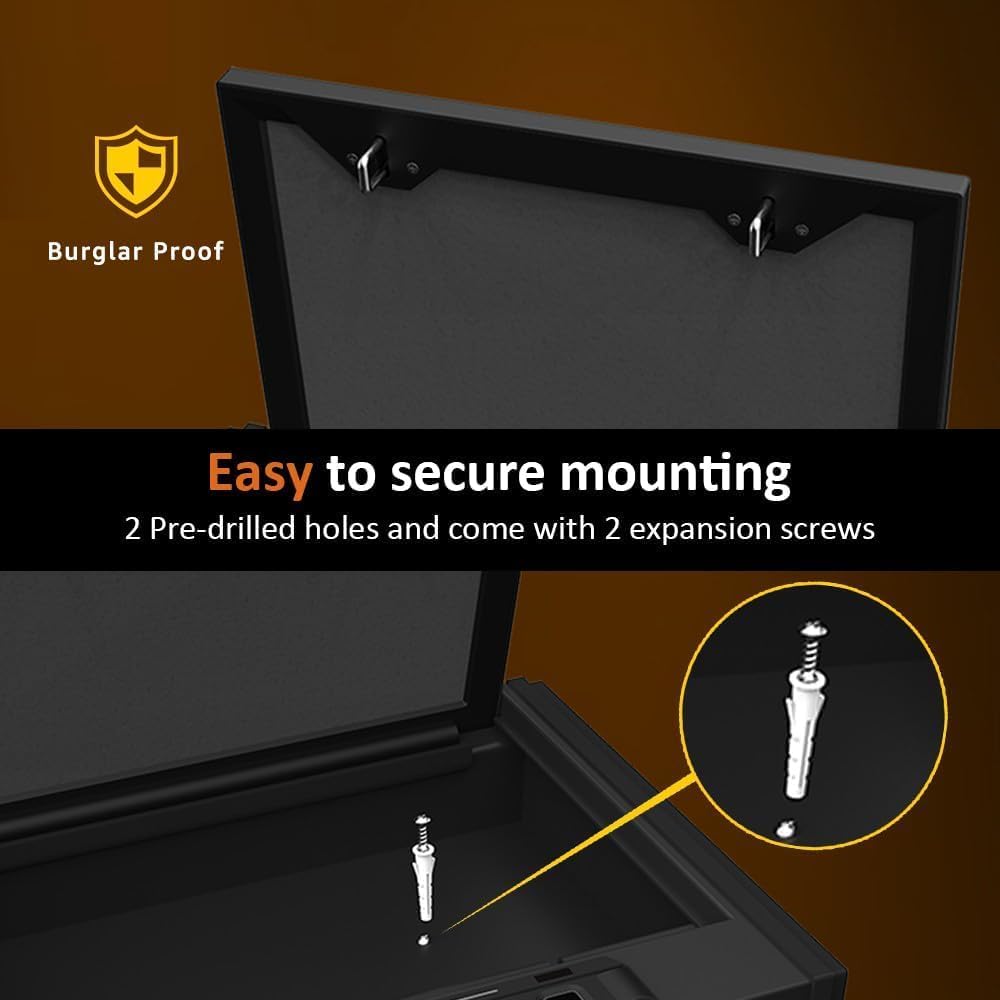 PATRON 25% Larger Capacity Biometric Gun Safe for Pistols - Quick Access Handgun Safe Box with Fingerprint & Keypad Lock - Secure Mounted Pistol Safe for Home, Nightstand & Vehicle Use