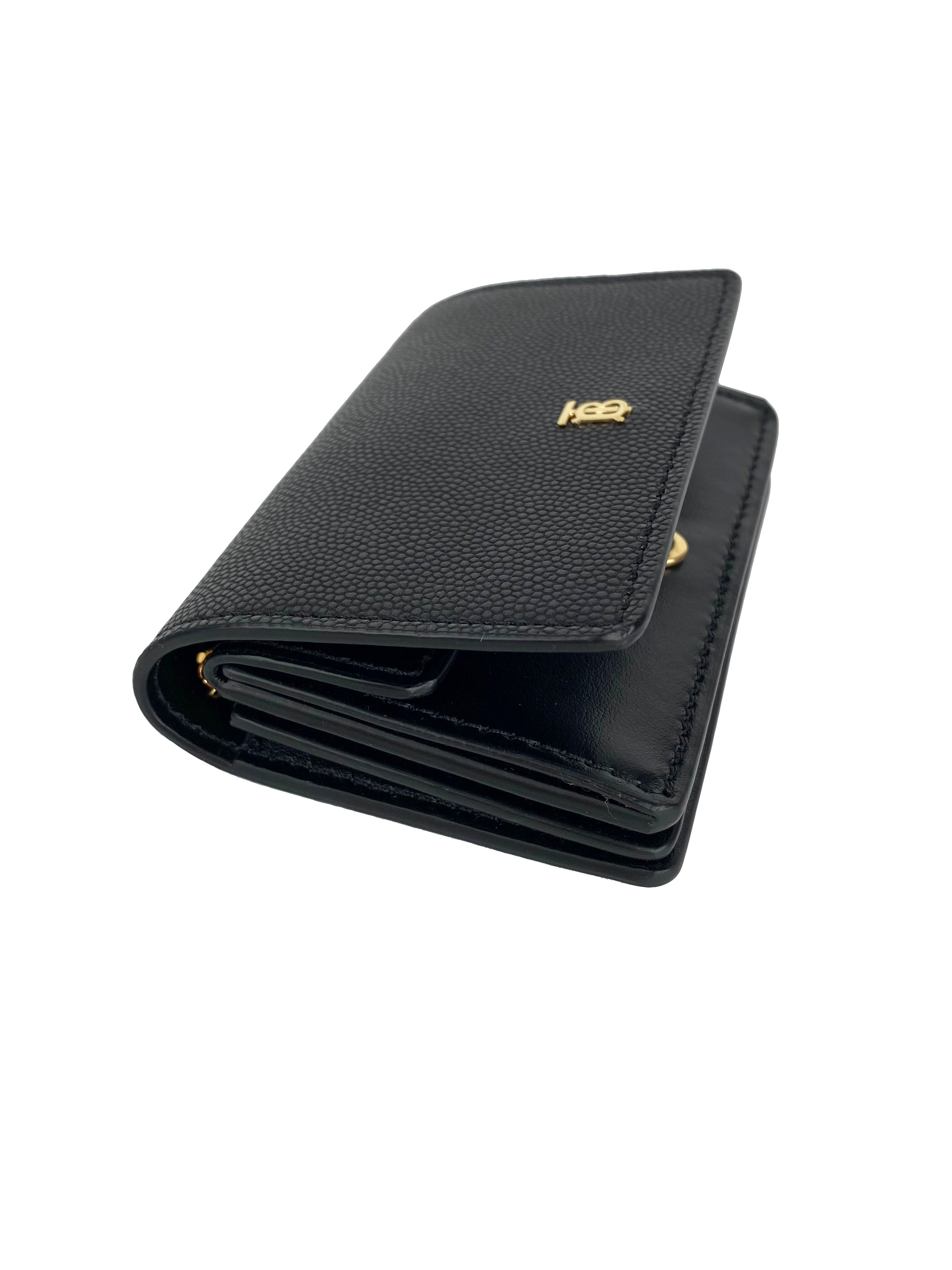 Burberry Black Leather Card Holder with Chain - Stylish & Compact Wallet for Women & Men - Perfect for Everyday Use, Travel & Gifting