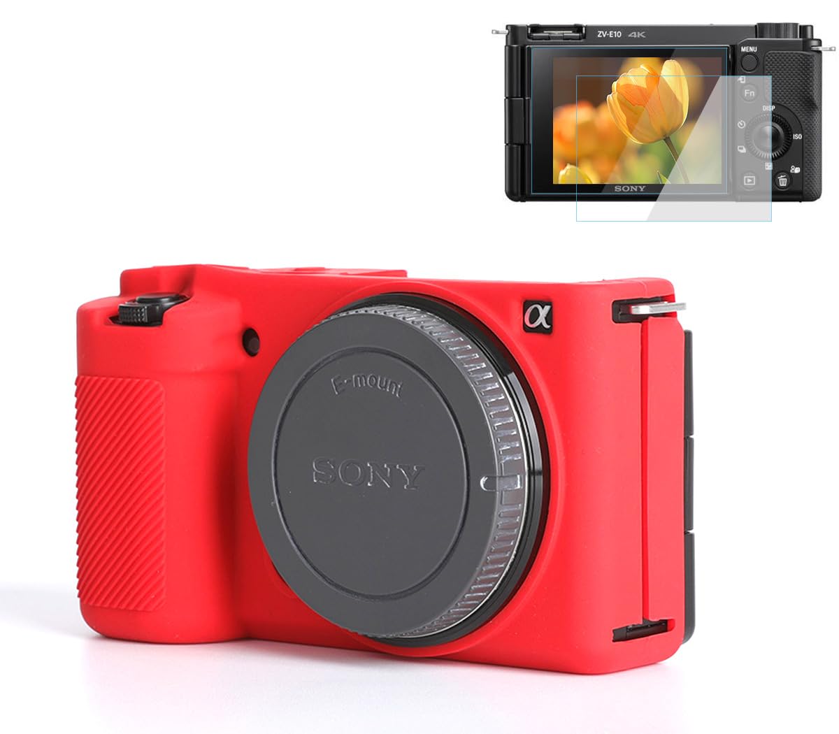 Pocoukate Soft Silicone Slim Fit Camera Case Cover for Sony ZV-E10/ZV-E10L - Red Vlog Style Protection with Screen Protector | Perfect for Travel, Outdoor Shooting & Daily Camera Care
