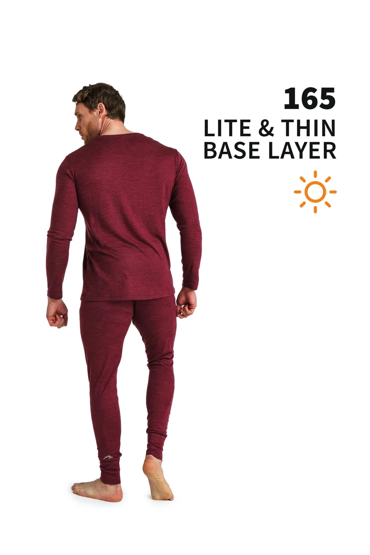 Men's Merino Wool Thermal Underwear Set - 165 Burgundy Red Base Layer for Cold Weather Hiking, Skiing & Winter Sports