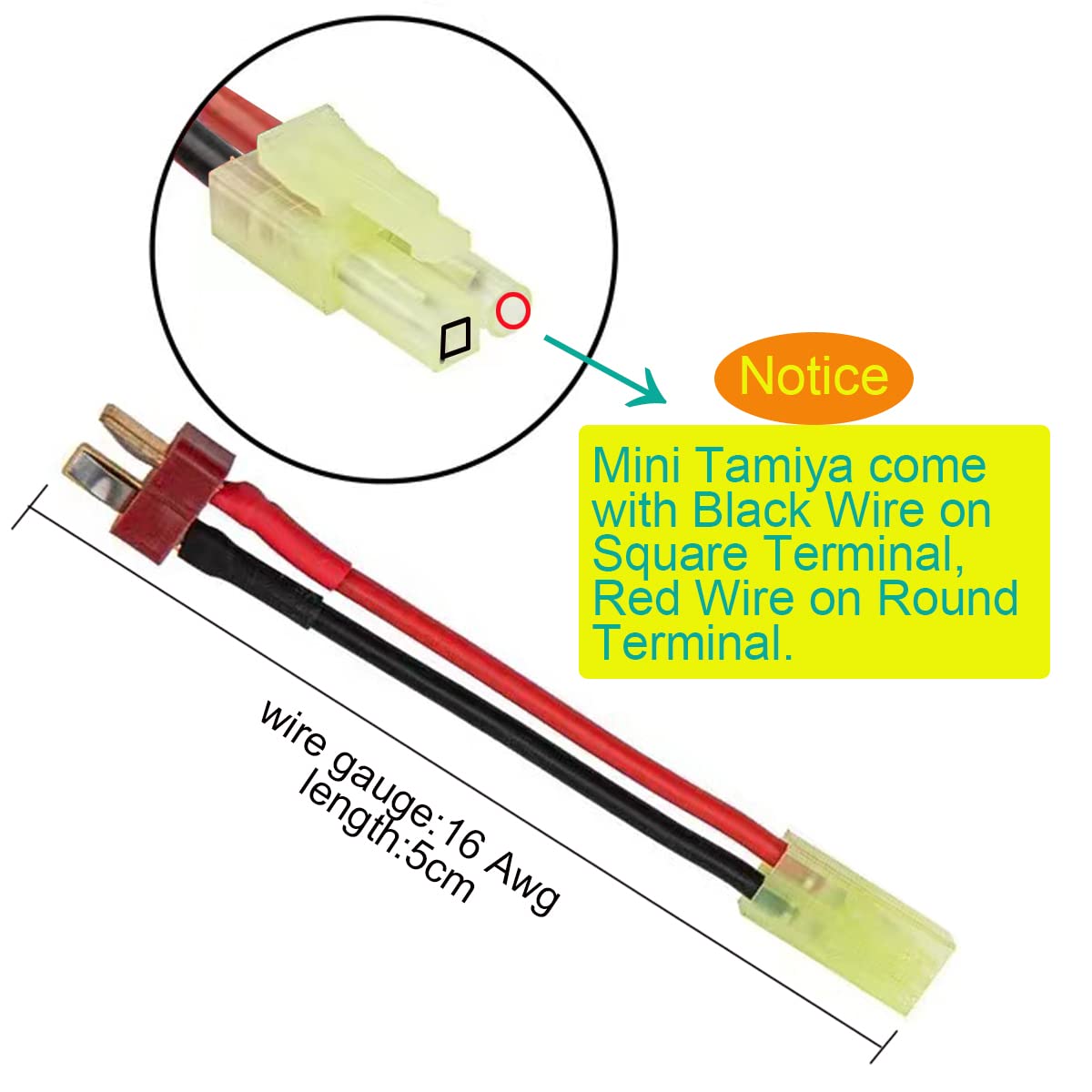 3 Pairs Mini Tamiya Style to T Plug Adapter - 16AWG Silicone Wire Cable Male Female Connector for RC ESC Controller, Car, Truck, FPV Drone, Lipo Battery Charging - Perfect for DIY Electronics and RC Vehicle Power Connections (Square Terminal on Black Wire)
