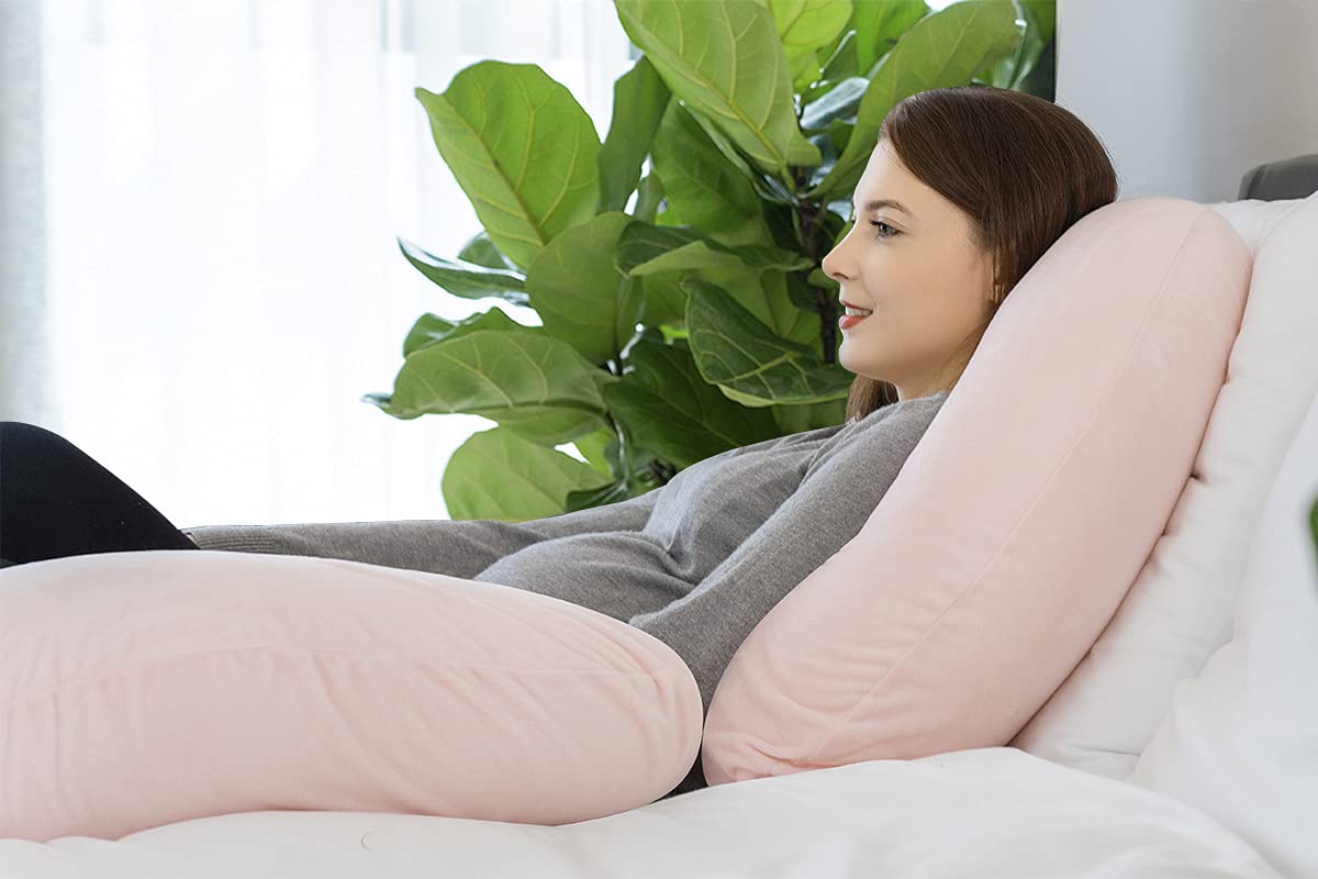 **INSEN Pregnancy Pillow - C-Shaped Maternity Body Pillow with Soft Velvet Cover for Side Sleepers, Back Pain Relief & Comfort (Cozy Velvet-Pink) - Perfect for Pregnancy, Nursing & Relaxation**