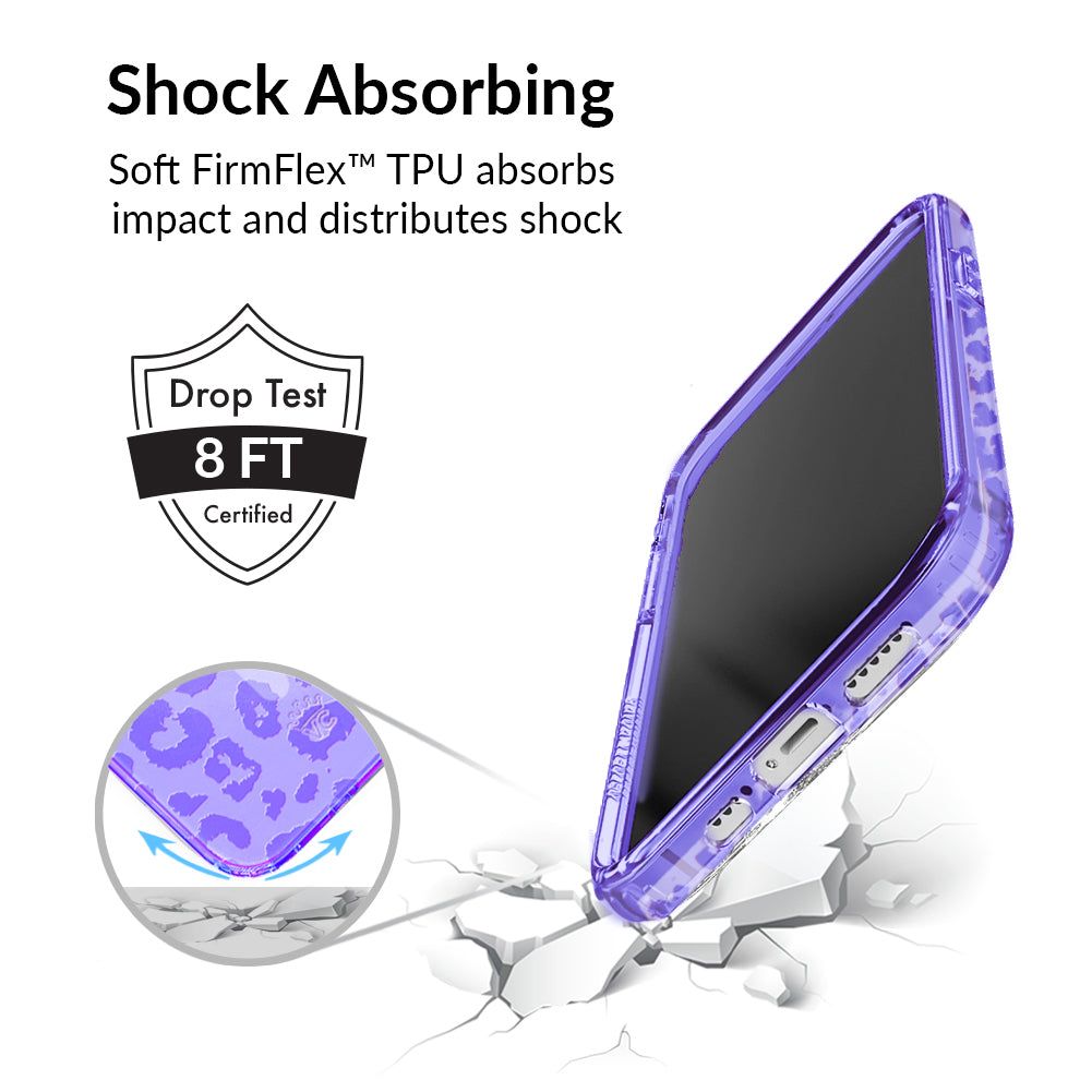 Electric Purple Leopard Print Shockproof iPhone Case - Trendy Protective Cover for iPhone 12/13/14 Pro Max | Perfect for Everyday Use, Travel & Outdoor Activities