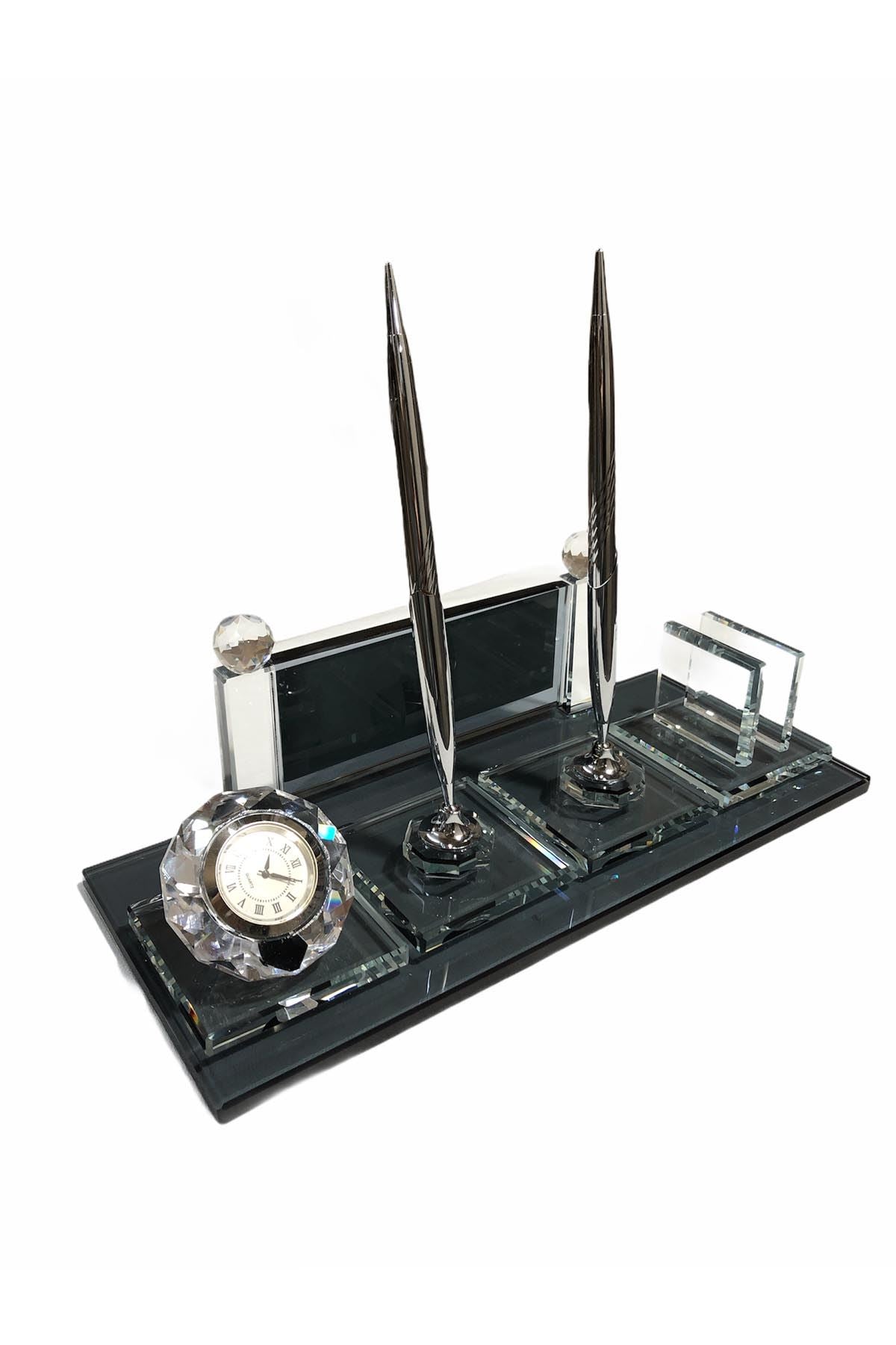MOOG Black Glass Desk Name Plate with Clock - Elegant Office Name Sign for Professionals, Customizable Nameplate with Built-in Clock - Perfect for Executive Desks, Reception Areas, and Home Offices