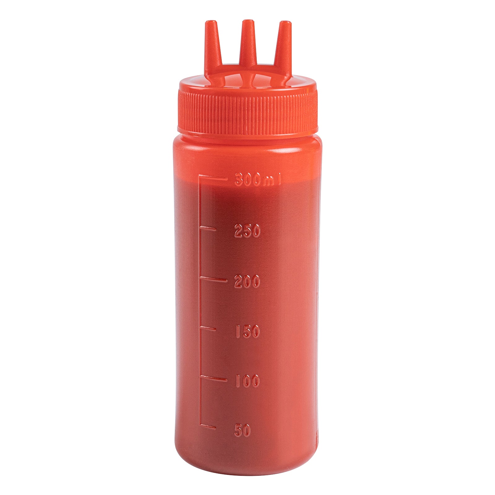 12 oz Red Plastic Ketchup Squeeze Bottle with Triple Dispersion Tip - 6 Pack (2.25