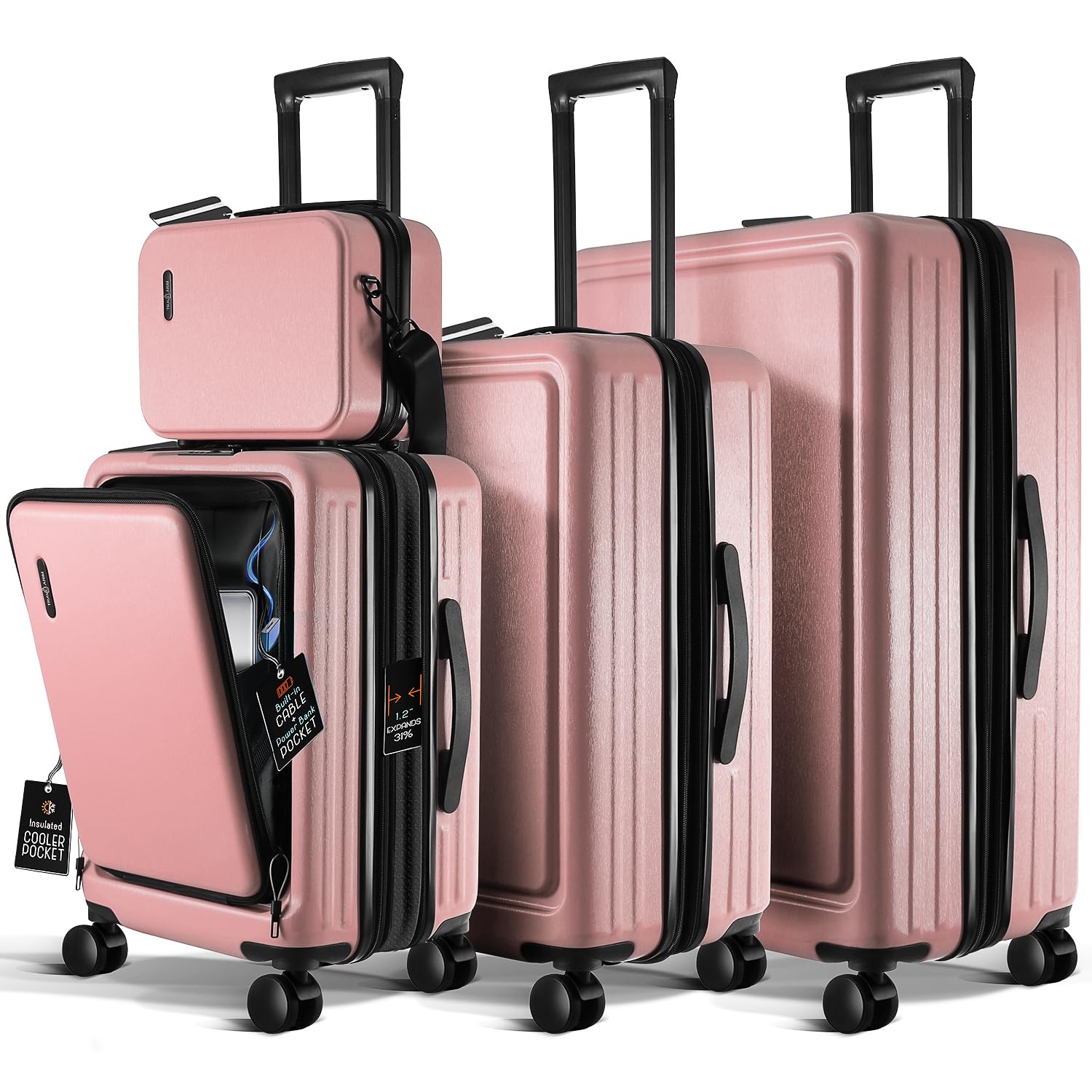 4-Piece Hard Shell Spinner Luggage Set with TSA Lock - Expandable Large Suitcases for Travel (Pink) - Perfect for Family Vacations, Business Trips & International Travel