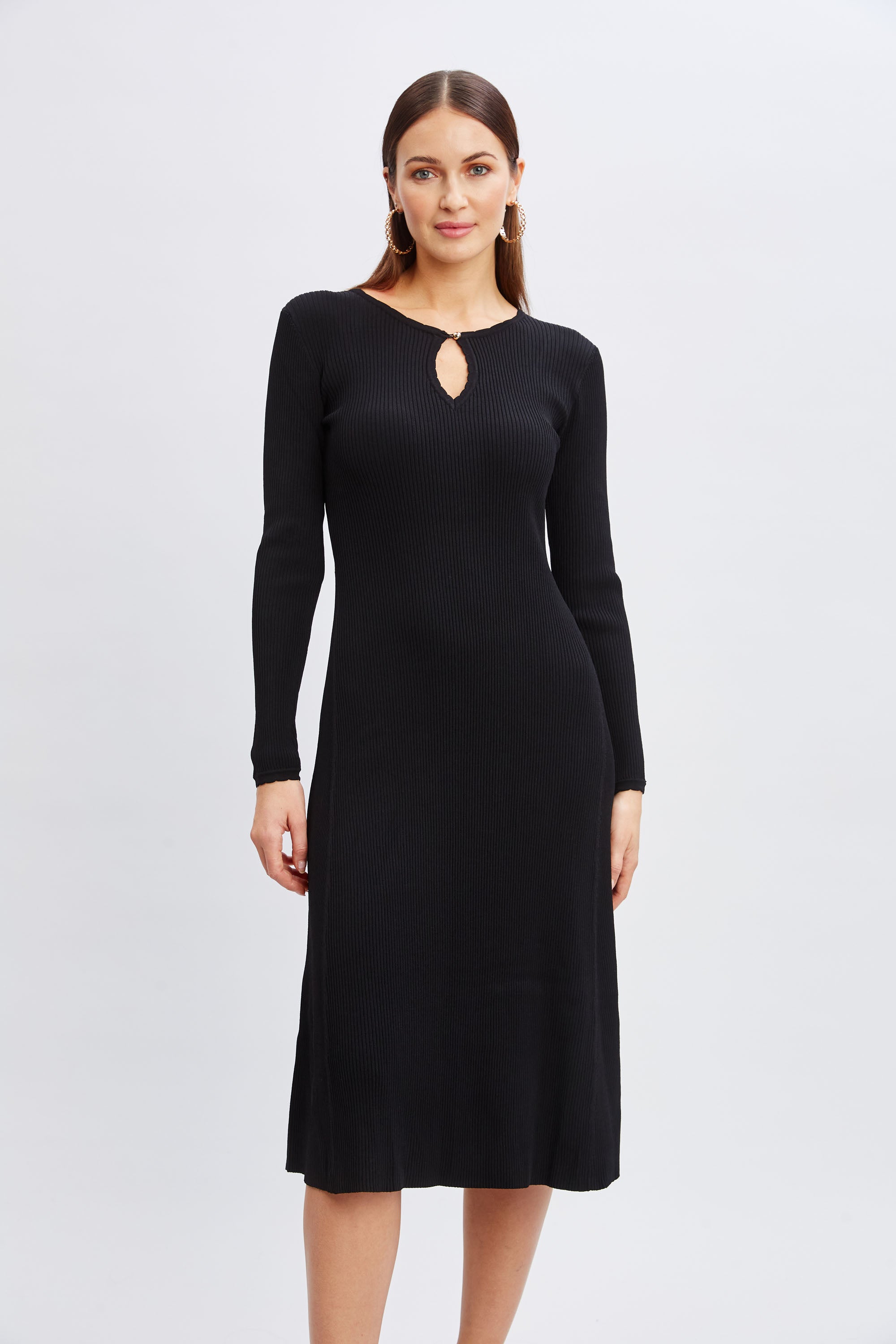Scallop Keyhole Sweater Dress for Women - Soft Knit Winter Pullover Turtleneck Long Sleeve Dress - Perfect for Holiday Parties, Date Nights & Office Wear