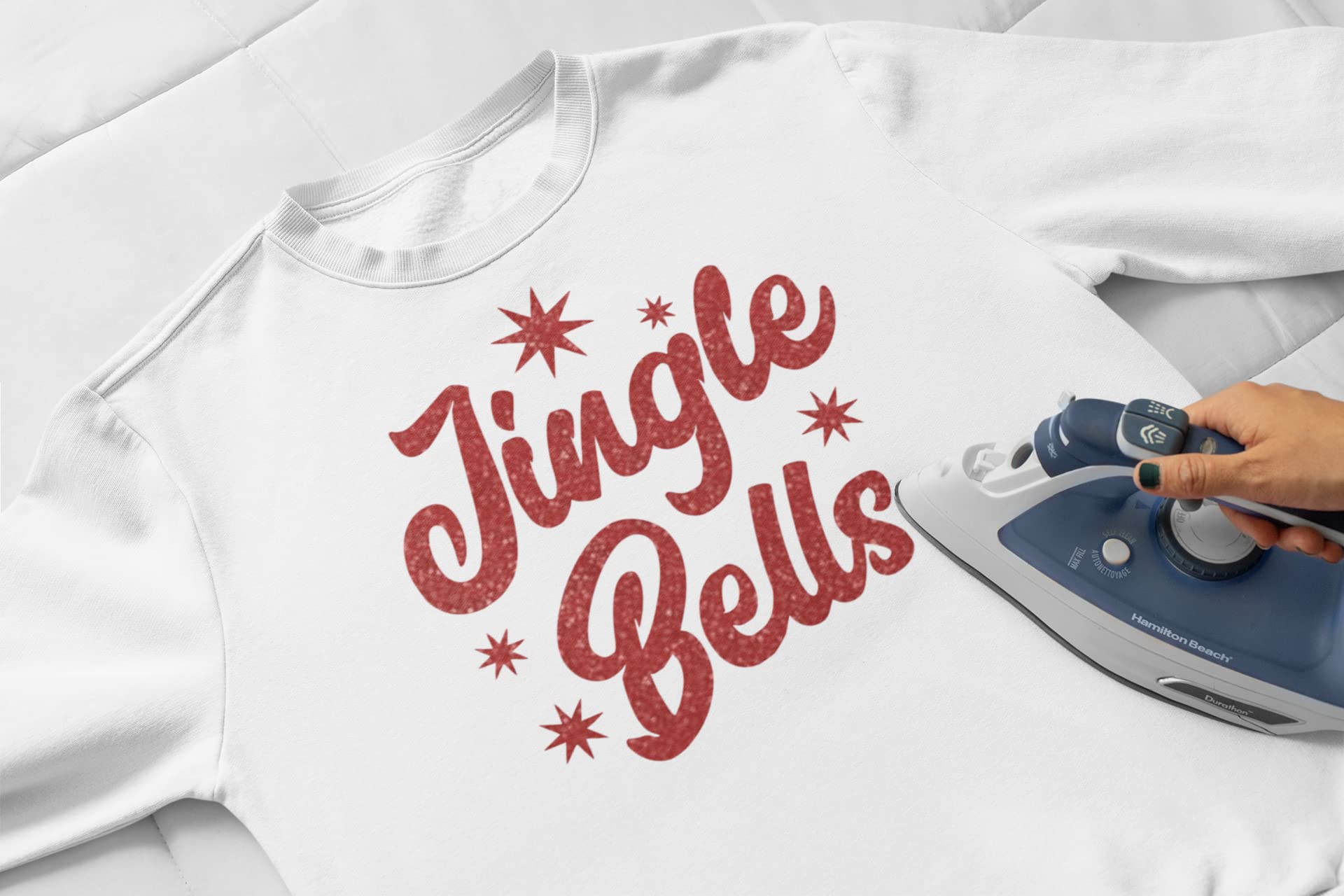 Jingle Bells Iron On Decal - DIY Christmas Crafts Transfer for Kids - White Holiday Decoration for T-Shirts, Stockings & Gifts - Perfect for Christmas Party Favors & Family Crafting