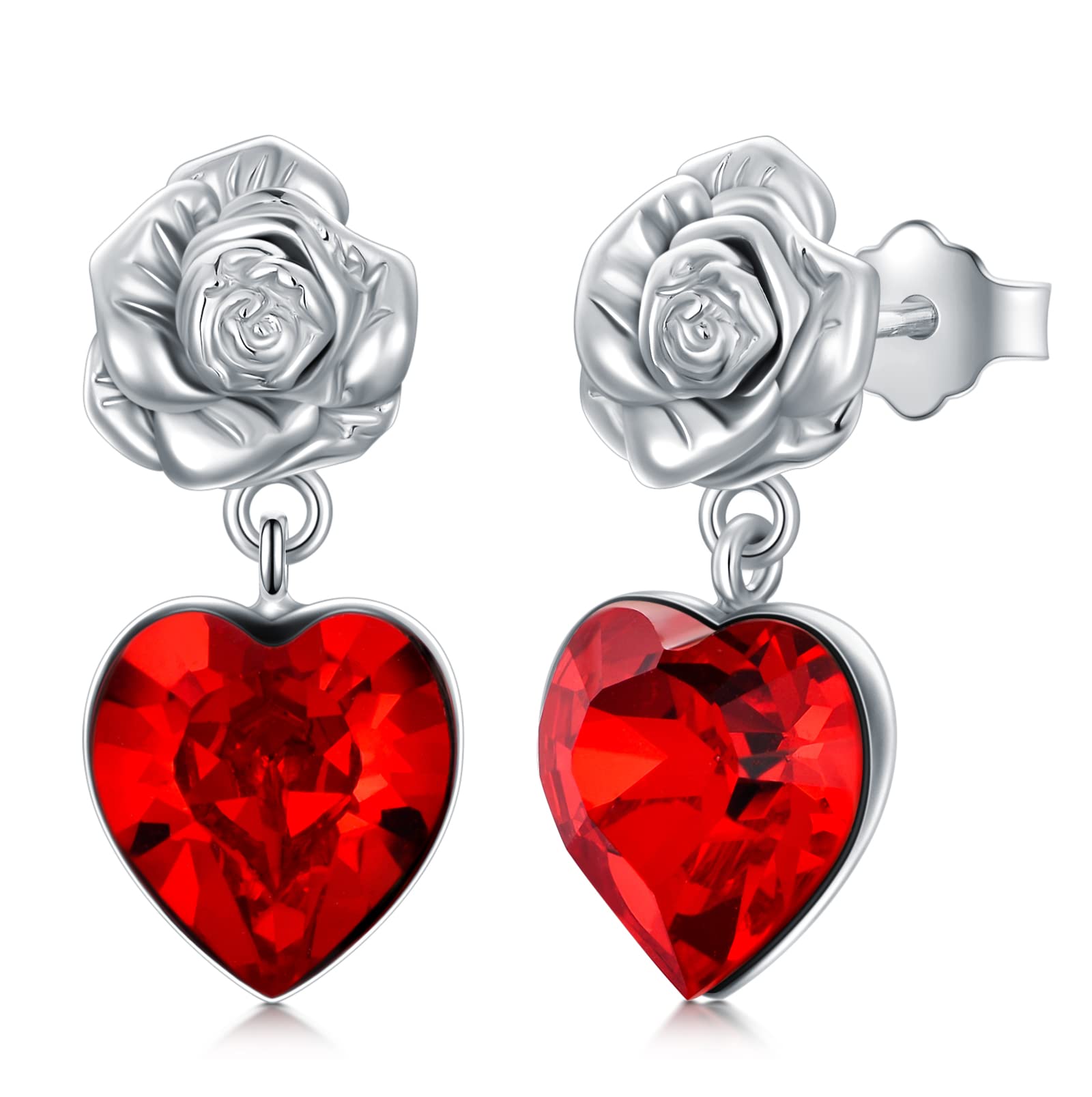 PLATYCO 925 Sterling Silver Minimalist Red Earrings for Women & Girls - Hypoallergenic, Elegant Dangle Earrings for Party, Wedding & Everyday Wear