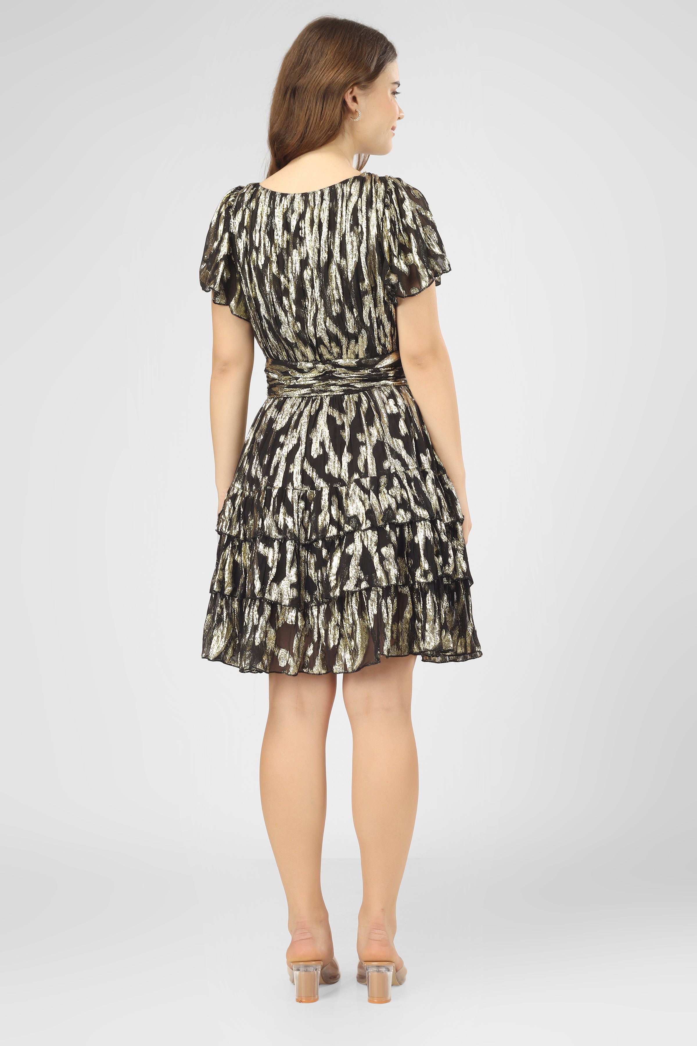 Madison Black Metallic Printed Mini Dress for Women - Elegant Party & Evening Wear - Perfect for Night Out, Cocktail Parties & Special Occasions
