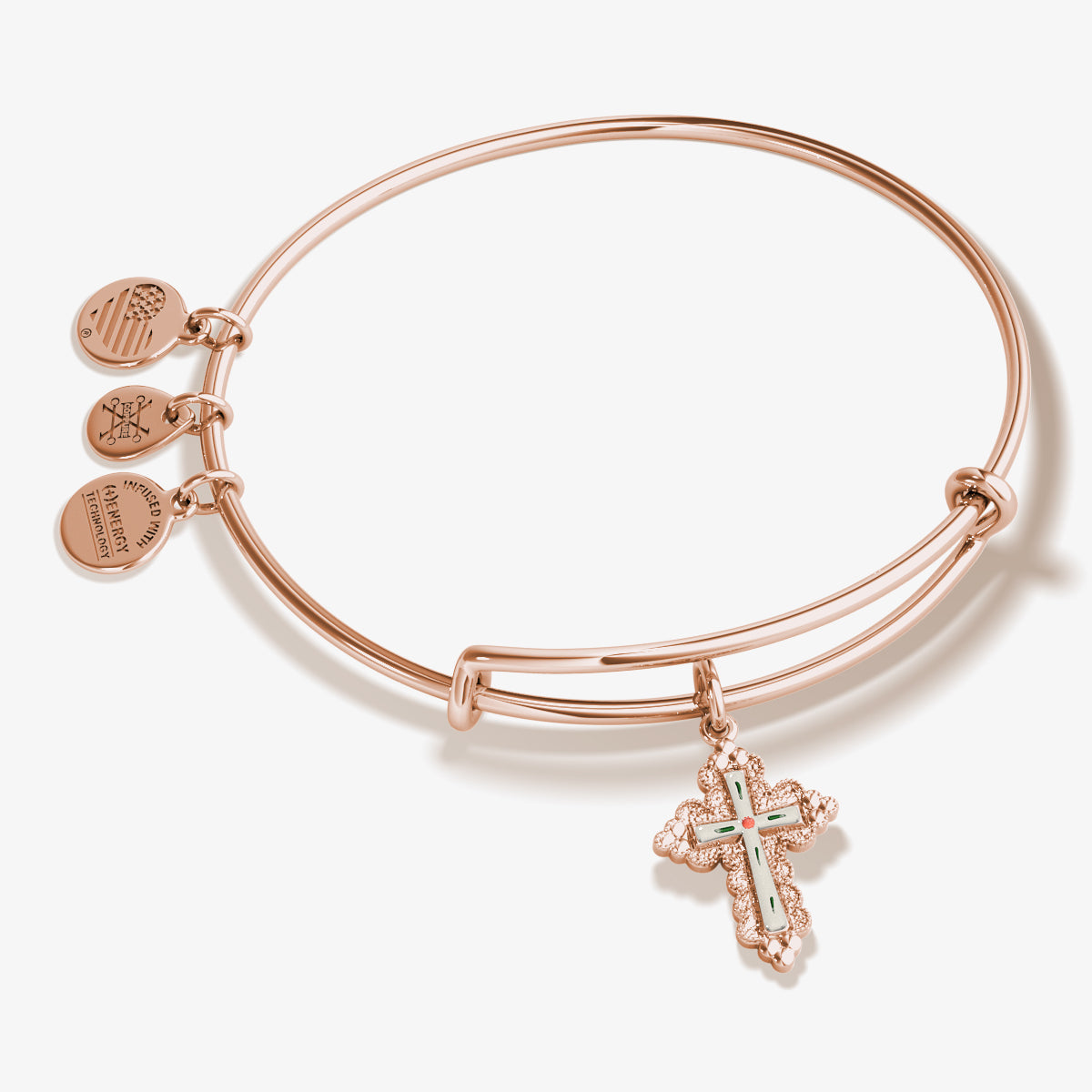Floral Cross Charm Bangle Bracelet for Women - Elegant Religious Jewelry Gift for Baptism, First Communion & Everyday Wear