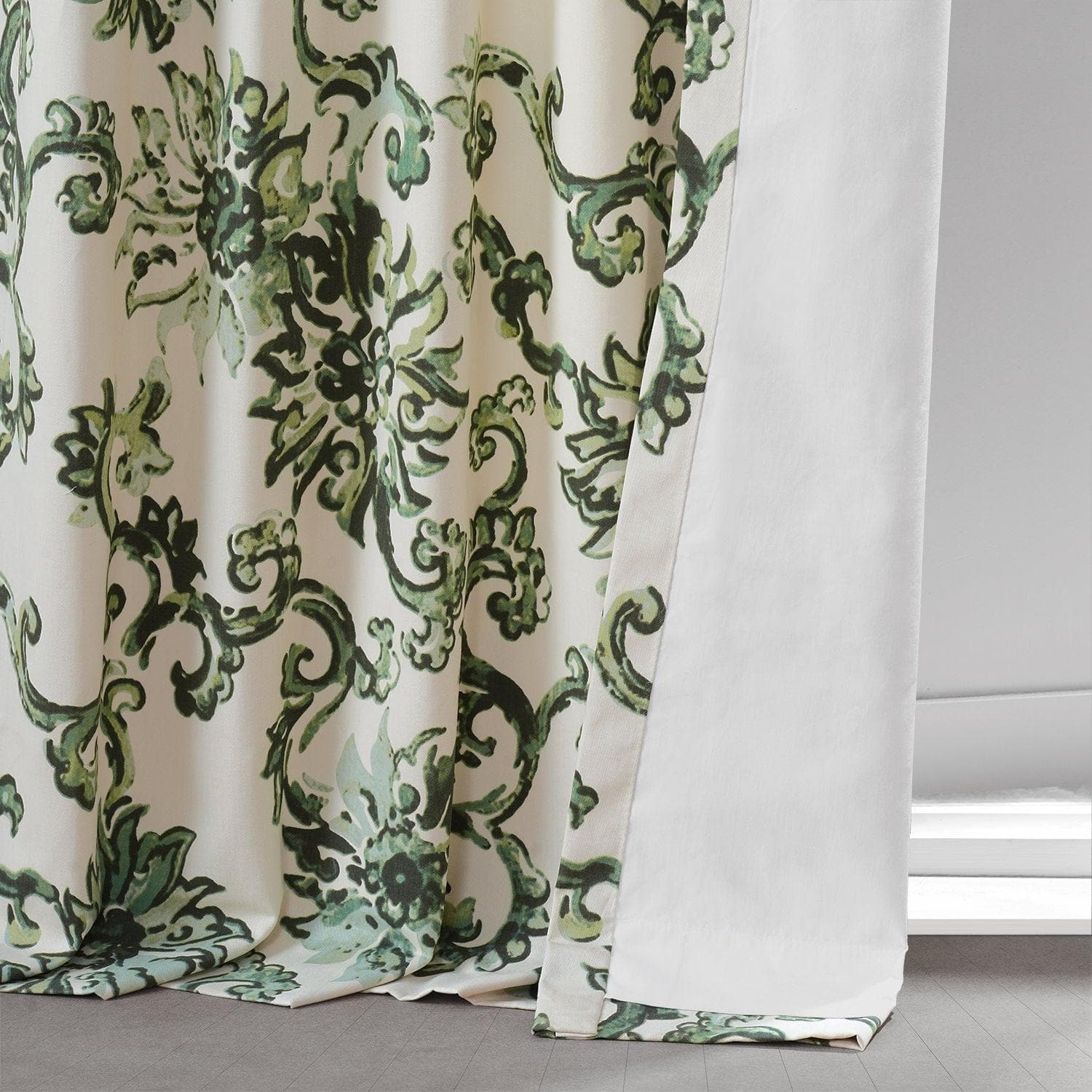 Premium Indonesian Green Floral Printed Cotton Blackout Curtains - Elegant Window Treatment for Bedroom, Living Room & Nursery - Blocks 99% Sunlight for Better Sleep & Privacy