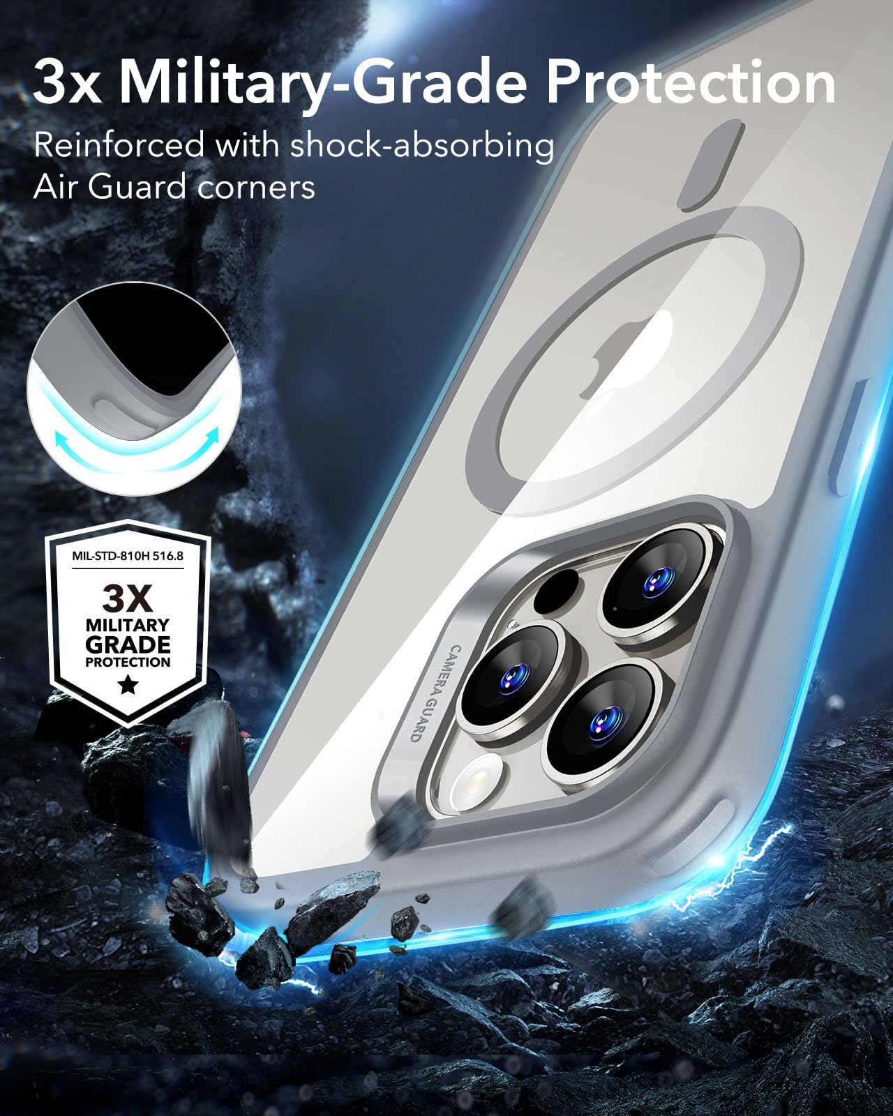 ESR for iPhone 16 Pro Case with MagSafe - Military Grade Shockproof Protection | Magnetic Phone Cover | Classic Hybrid HaloLock Clear Grey | Perfect for Outdoor Activities & Daily Use
