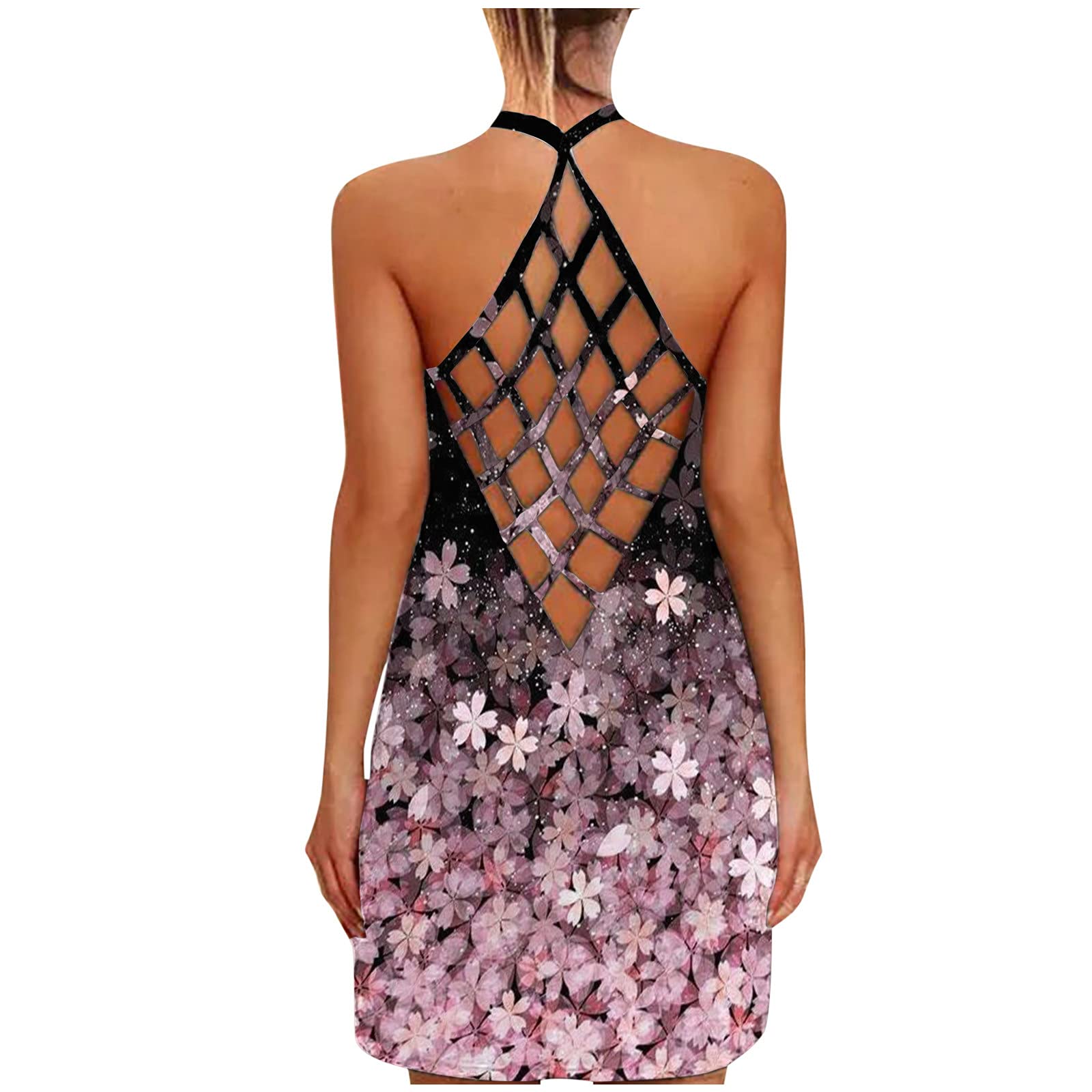 Women's Vintage Boho Mini Dress - Halter Neck Sleeveless Summer Dress for Beach, Party & Wedding Guest | Casual Sun Dress for Women | Perfect for Vacation, Date Night & Outdoor Events
