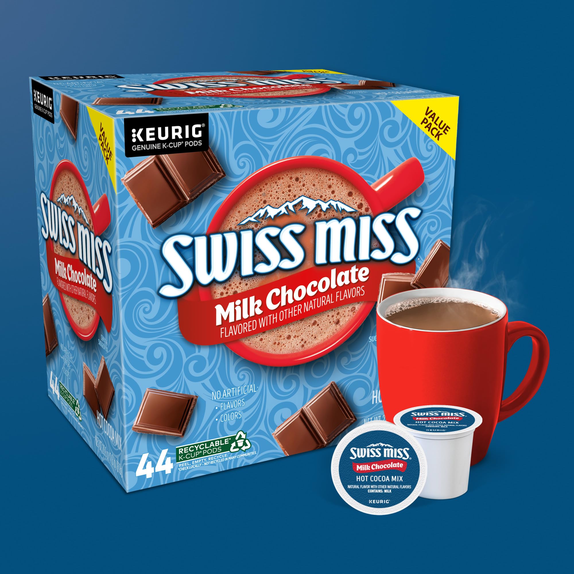 Swiss Miss Milk Chocolate Hot Cocoa K-Cup Pods for Keurig - 44 Count Single-Serve Pack - Perfect for Winter Warmth, Office Breaks & Cozy Nights