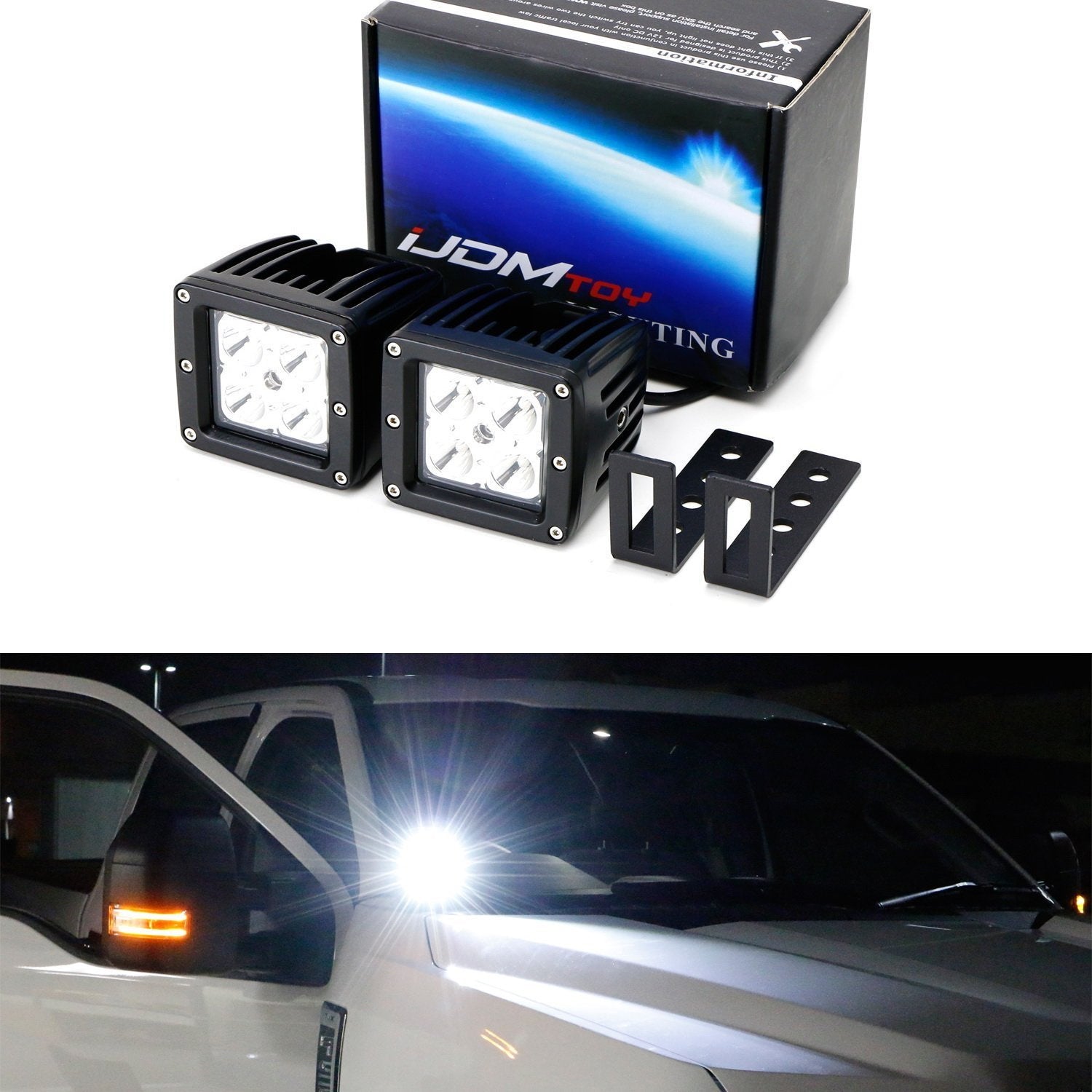 40W CREE LED Pods with A-Pillar Bracket & Wiring Kit for 2007-2014 Chevy Silverado & GMC Sierra - Off-Road Lighting, Fog Lights, Truck Accessories