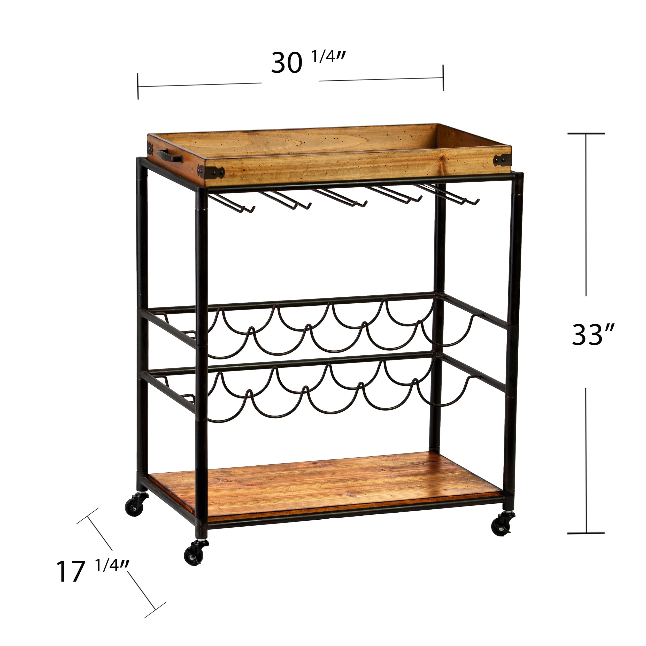 SEI Furniture Southern Enterprises Mayson Bar Cart - Black/Natural Wood Rolling Serving Cart for Home, Office & Outdoor Entertaining