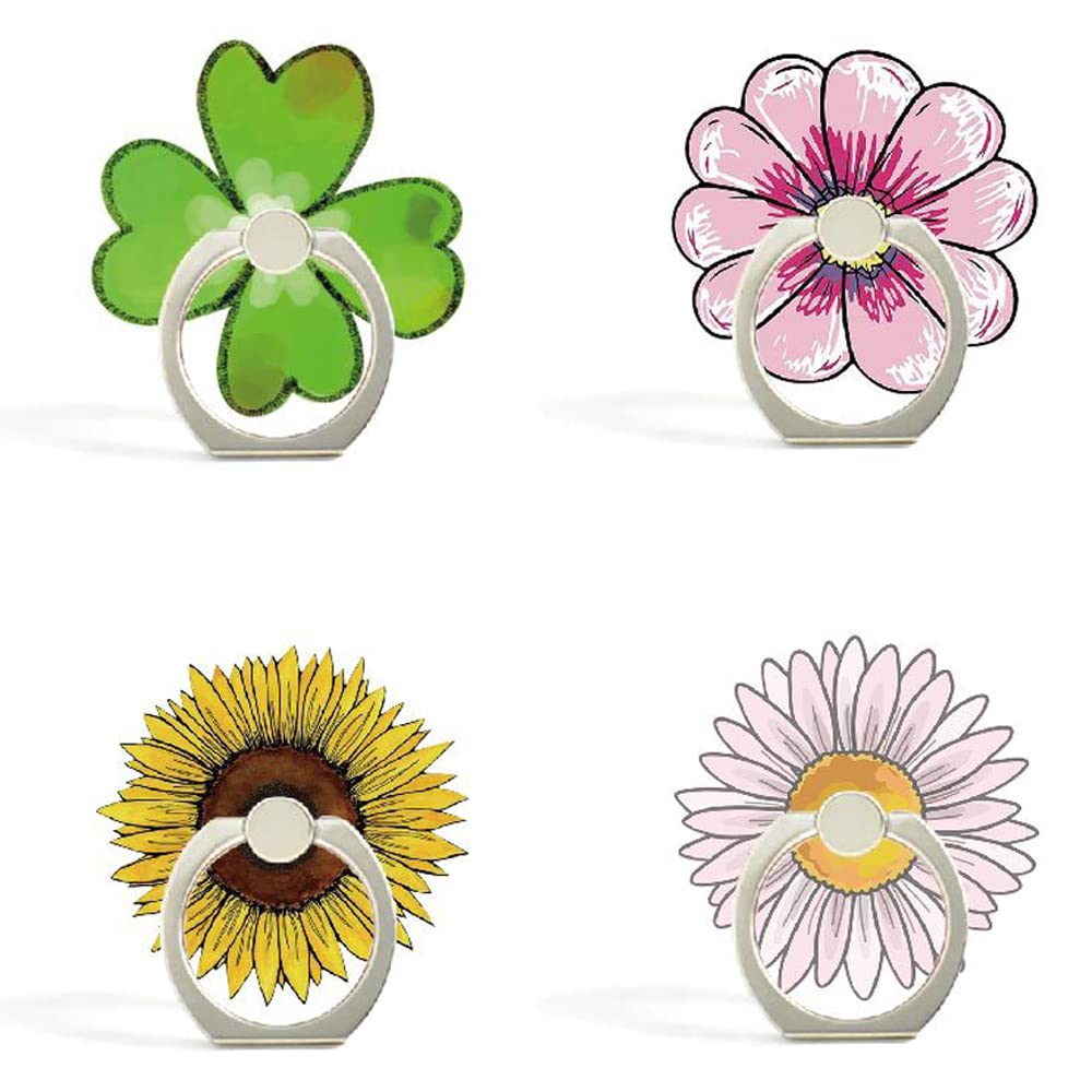 4Pcs Cute Phone Ring Holder Stand with 360° Rotation - Flower Fruit Design (Banana, Orange, Kiwi, Lemon) Finger Grip Mount for iPhone Samsung Smartphones - Perfect for Selfies, Videos & Hands-Free Use