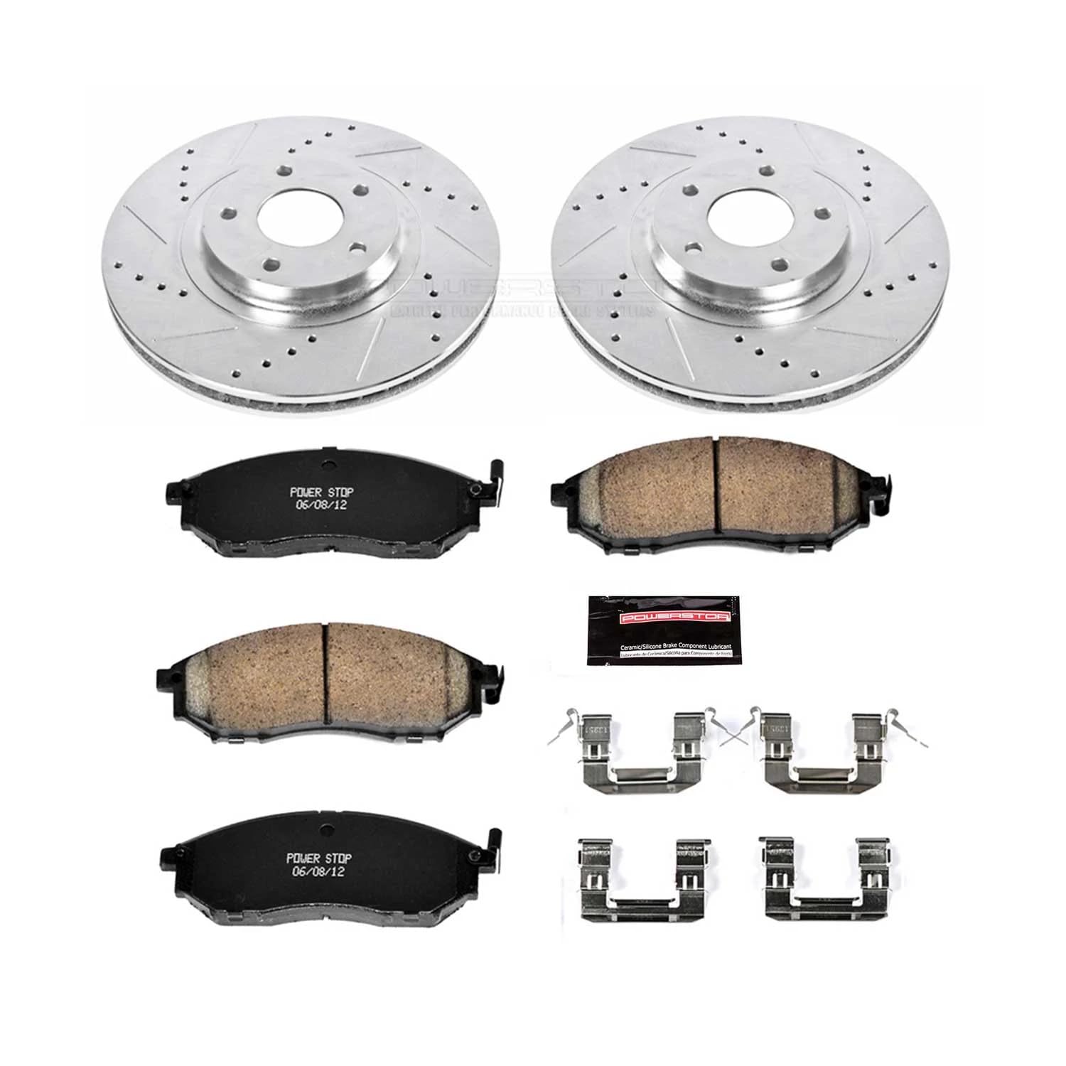 Power Stop K5263 Z23 Carbon Fiber Brake Pads & Drilled Slotted Rotors Kit - Fits Nissan Murano 2011-2014 | High-Performance Braking for Daily Commute & Mountain Driving