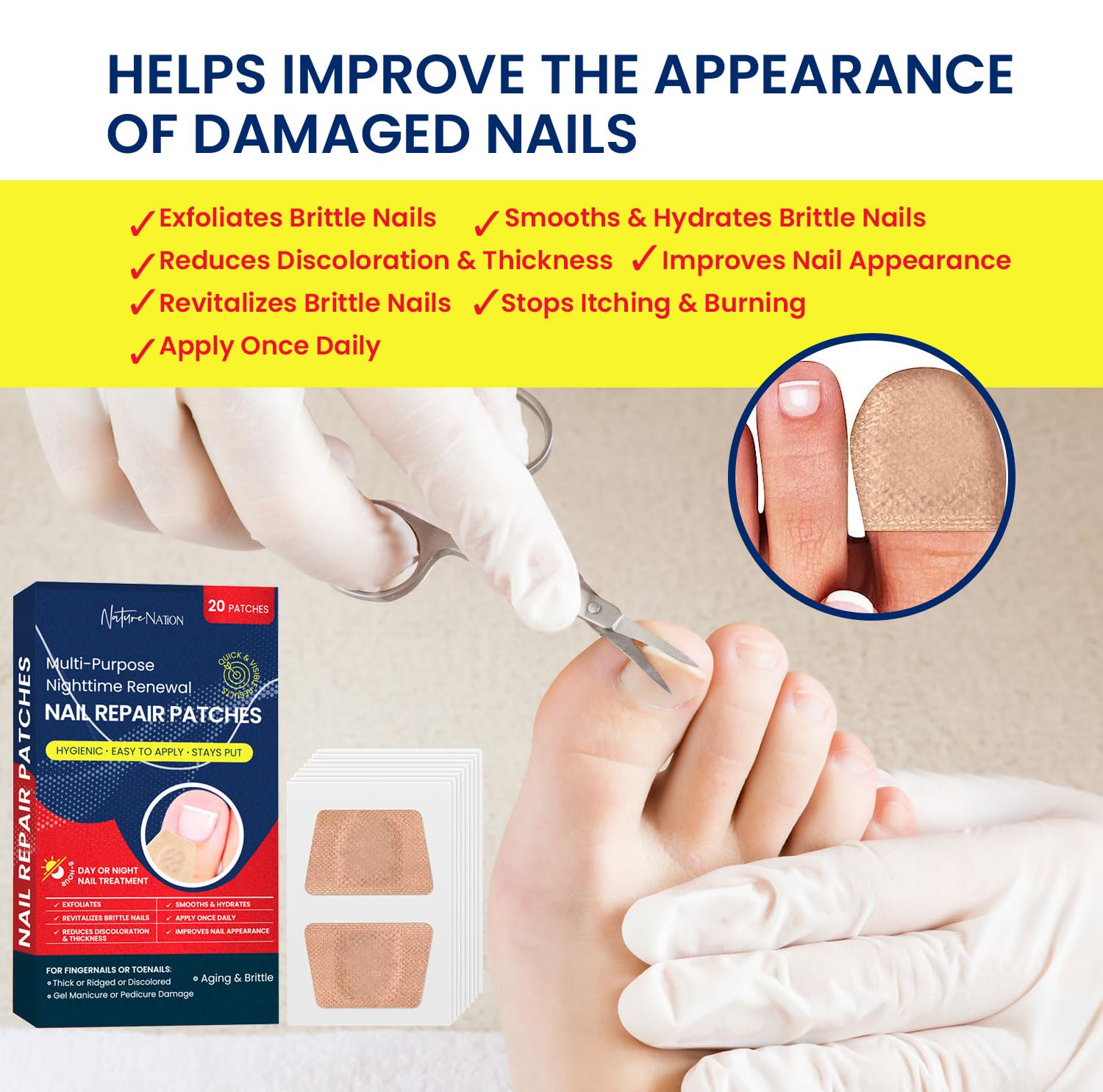 Extra Strength Toenail & Fingernail Fungus Treatment - Fast-Acting Nail Repair Solution with Nighttime Renewal Patches | Effective for Athlete's Foot, Discolored Nails & Fungal Infections at Home