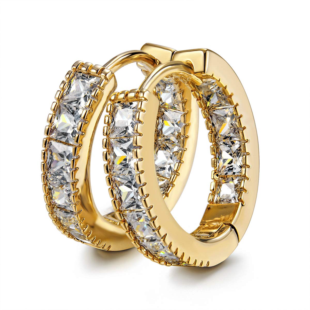 CZ Hoop Earrings with Cushion Cut Cubic Zirconia - 14K White Gold Plated Huggie Ear Cuff for Women & Men | Elegant Gift for Her, Birthday, Anniversary, Wedding | Perfect for Parties, Date Night & Special Occasions
