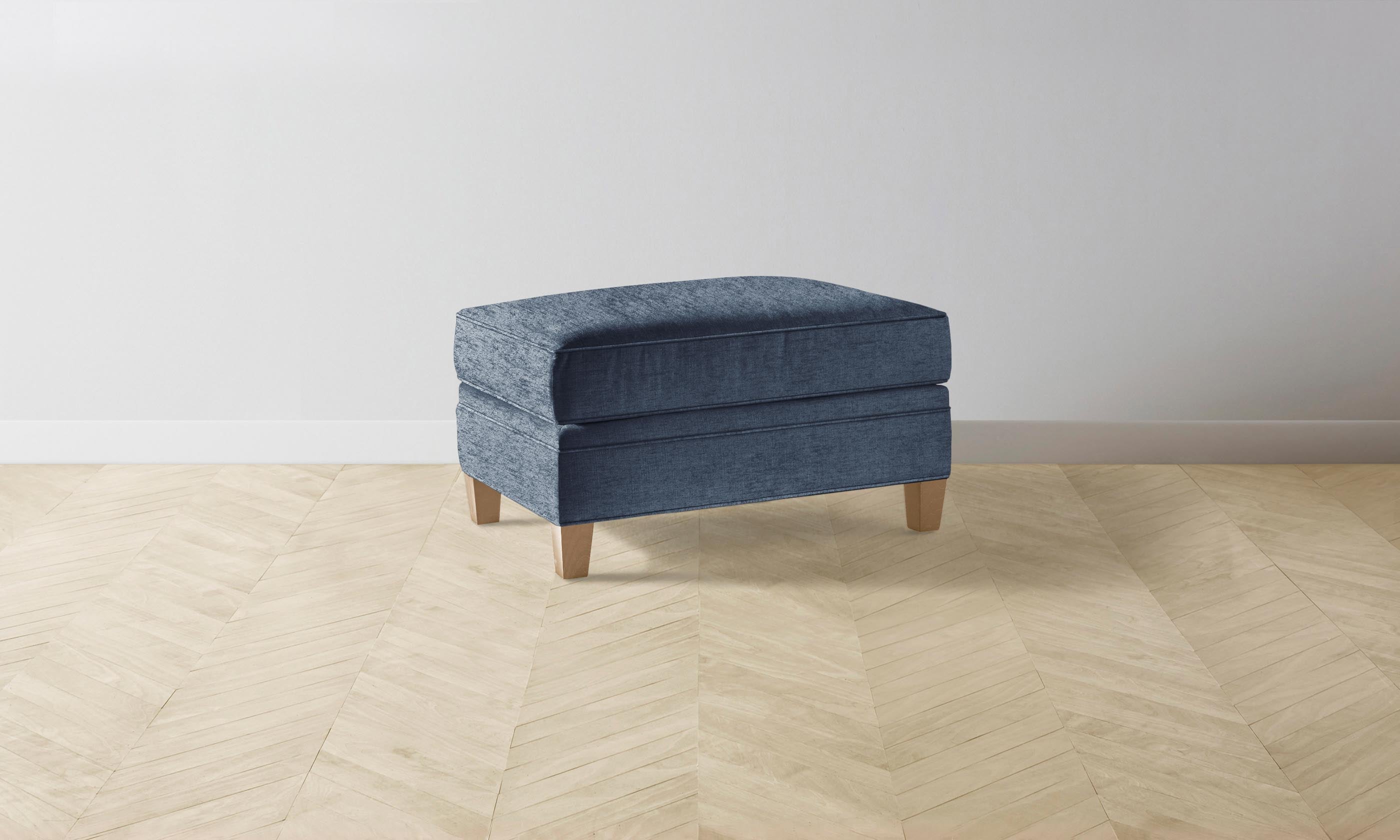 Carmine Ottoman with Performance Tweed Denim Fabric - Stylish and Durable Footstool for Living Room, Bedroom, or Office Decor