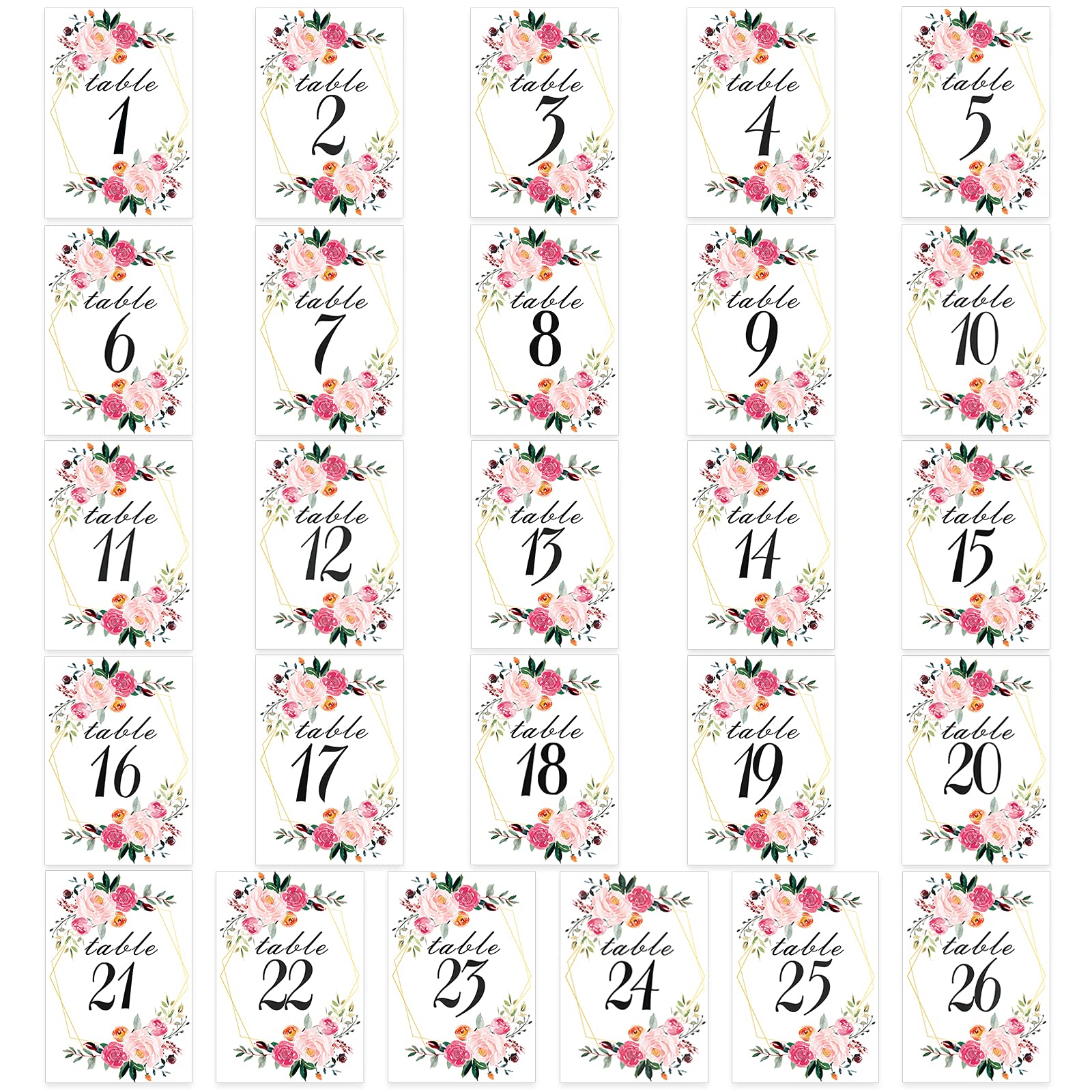 Floral Table Number Cards 1-26 | Geometric Wedding Table Numbers - Double Sided 4x6 Cardstock for Receptions, Parties & Baby Showers | Perfect for Wedding Decor, Special Events & Table Setting Arrangements