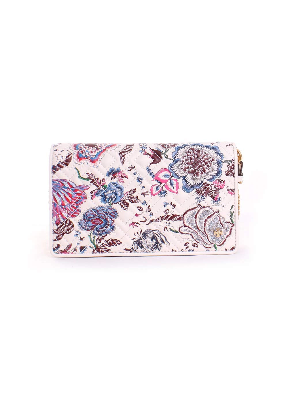 Tory Burch Fleming Floral Leather Chain Wallet Crossbody Bag - Multi Happy Times Print - Stylish Women's Shoulder Purse for Everyday Use, Date Night & Travel Accessories