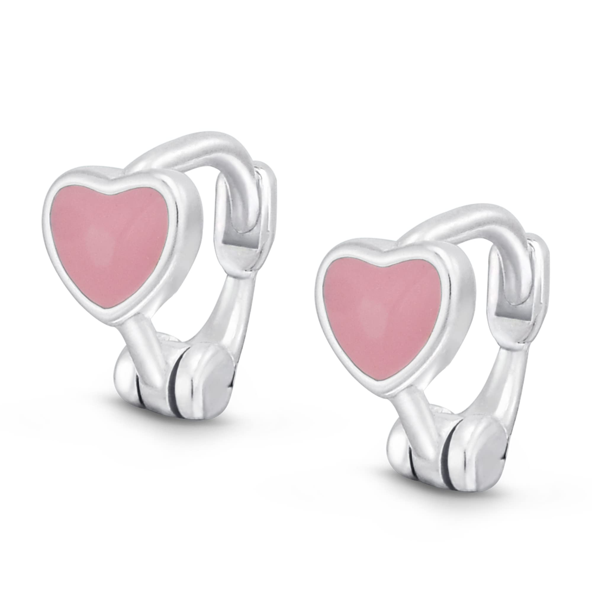 AeraVida Minimalist Huggie Dainty Pink Hearts .925 Sterling Silver Mini Hoop Cuff Earrings for Women | Dainty Everyday Jewelry | Perfect for Date Night, Office Wear & Casual Outfits