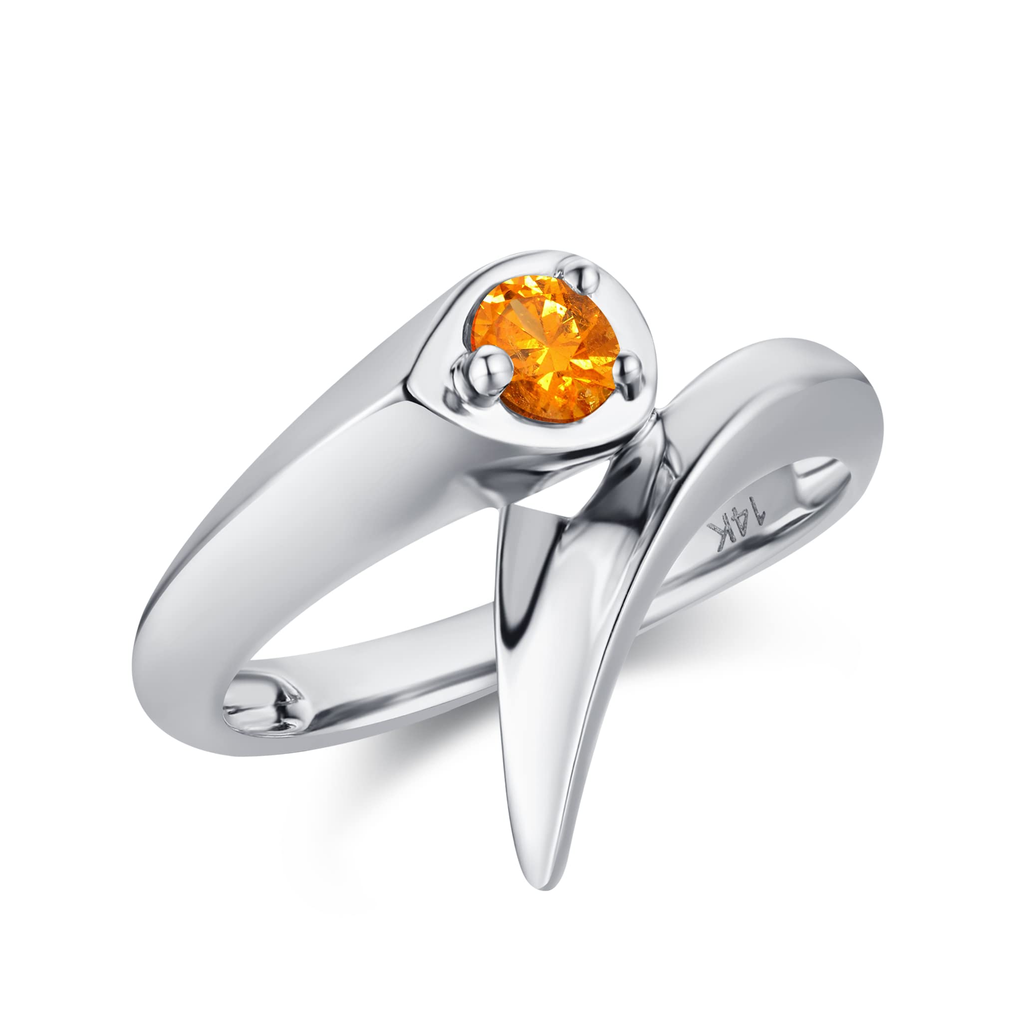 14K Gold Mandarin Garnet Solitaire Engagement Ring - Alternative Wedding Band with Bypass Wrap Design - Gothic Spike Vine Thorn Ring for Unique Bridal Jewelry & Dark Romance Style Accessories