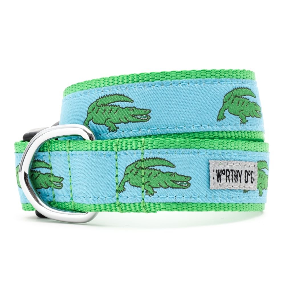 Premium Blue Alligator Print Dog Collar & Leash Set - Durable Nylon Pet Accessories for Small, Medium & Large Dogs - Perfect for Walks, Training & Outdoor Adventures