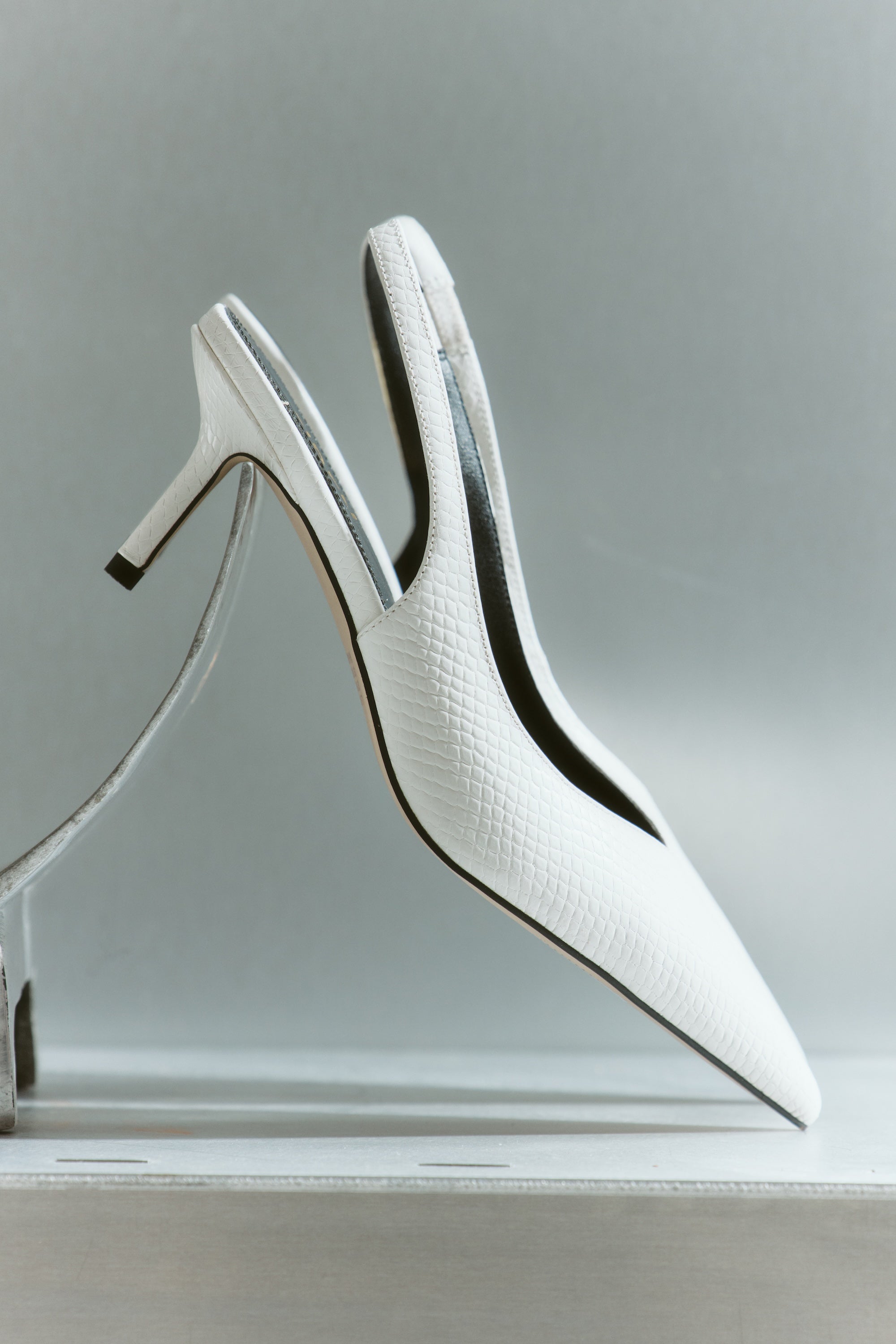 Yory Slingback Kitten Heels - Women's Chunky Low Block Heel Sandals in Chalk White Snake Leather | Comfortable Dress Shoes for Office, Wedding & Evening Events