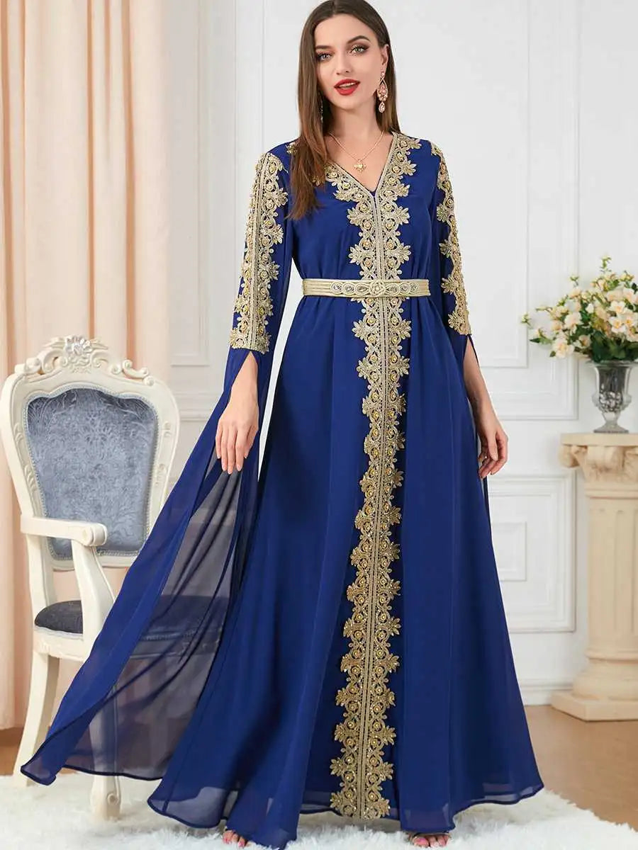 Elegant Arab Women's Chiffon Caftan Dress for Evening Party, Wedding & Special Occasions - Breathable & Comfortable Middle Eastern Kaftan for Eid Celebrations