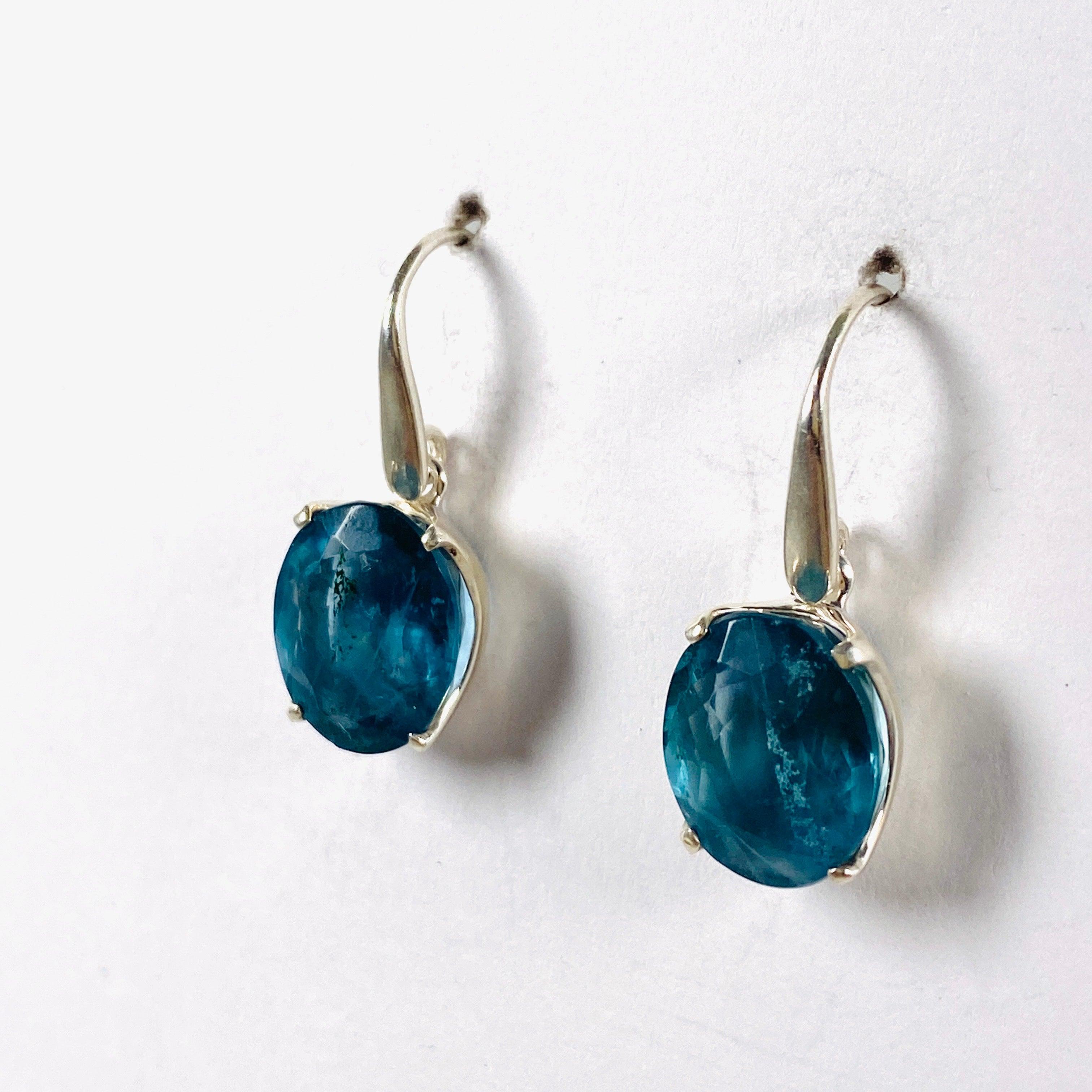 Fluorite Oval Faceted Earrings for Women - Natural Stone Dangle Earrings - Elegant Jewelry Gift for Her - Perfect for Parties, Weddings & Special Occasions