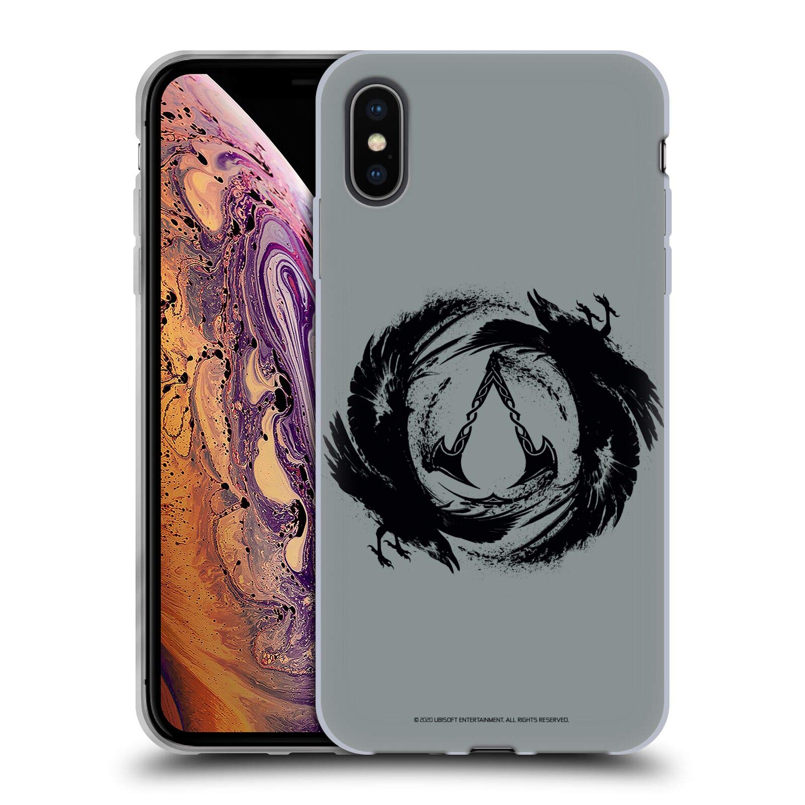 Assassin's Creed Valhalla iPhone Xs Max Case - Officially Licensed Soft Gel Cover with Crest & Ravens Design for Gaming Enthusiasts