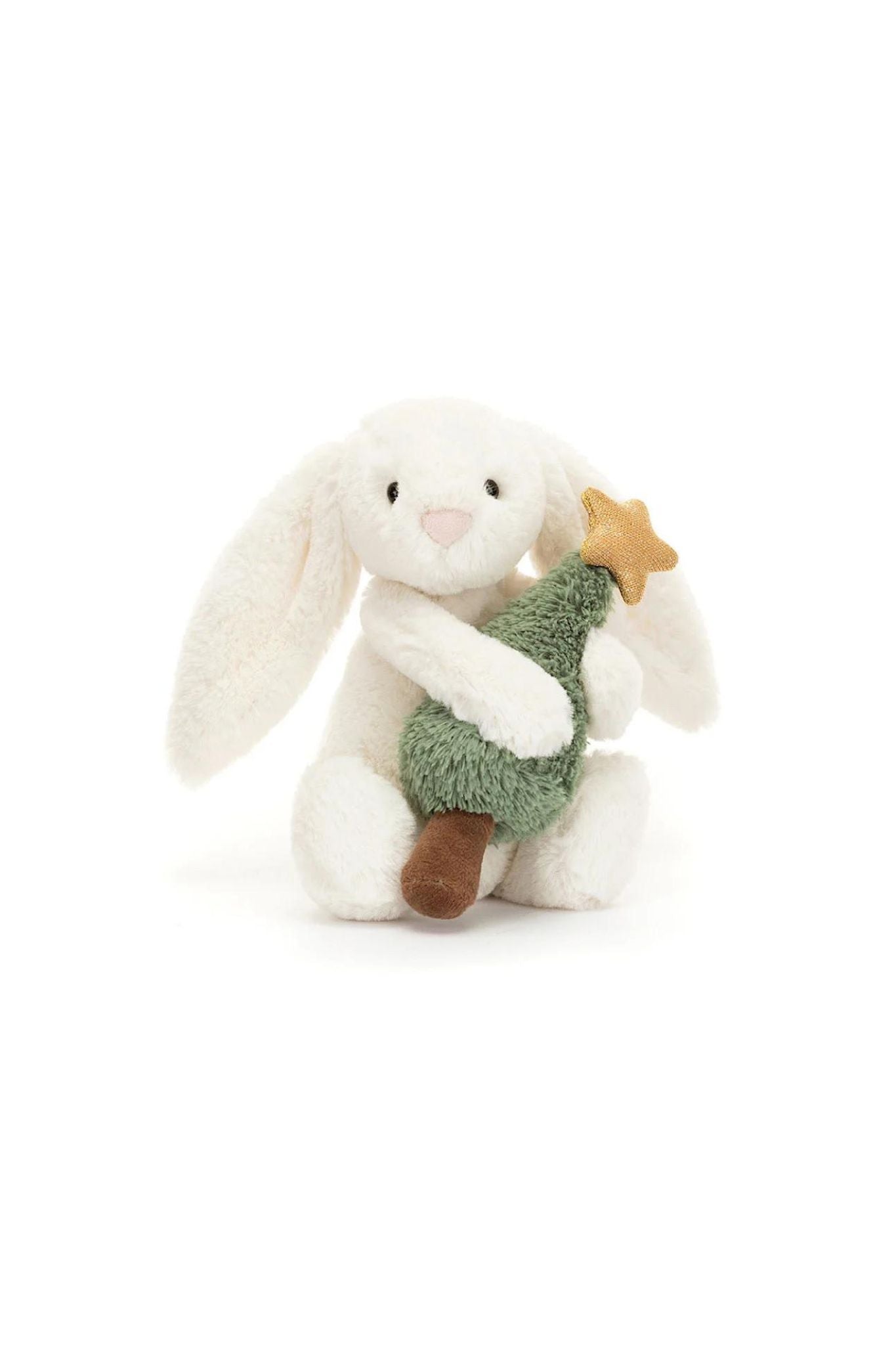 Cute Jellycat Bashful Bunny Plush Toy with Christmas Tree - Soft Stuffed Animal for Kids, Gift for Easter & Christmas Decorations