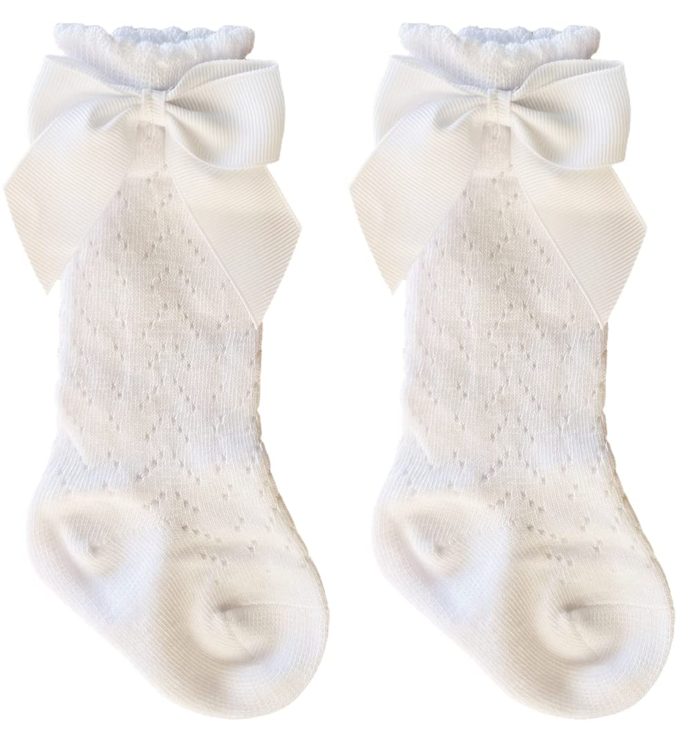 QandSweet Baby Girl Knee-High Socks with Bow - Non-Slip Toddler & Infant Stockings for Newborns - Perfect for Dress-Up, Photo Shoots & Everyday Wear