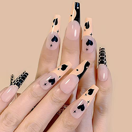 24-Piece Extra Long Press-On Nails - Glossy Long Square Coffin Fake Nails, Full Cover Acrylic False Nails Tips, Ballerina Nails for Women & Girls (Graffiti Love Heart F01) - Perfect for Parties, Weddings, and Special Occasions