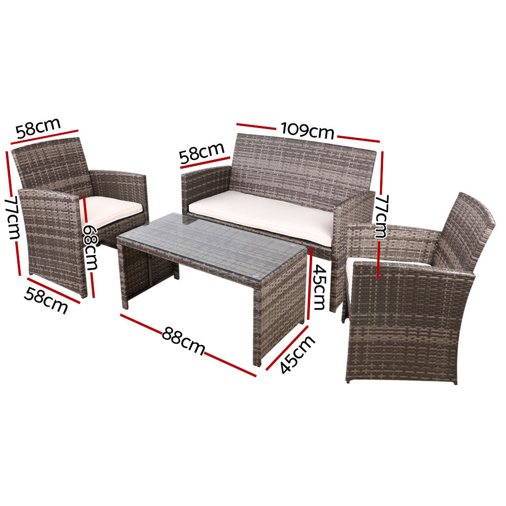 4-Piece Outdoor Rattan Sofa Set with Storage Cover - Waterproof Grey Patio Furniture for Garden, Backyard, and Poolside Relaxation