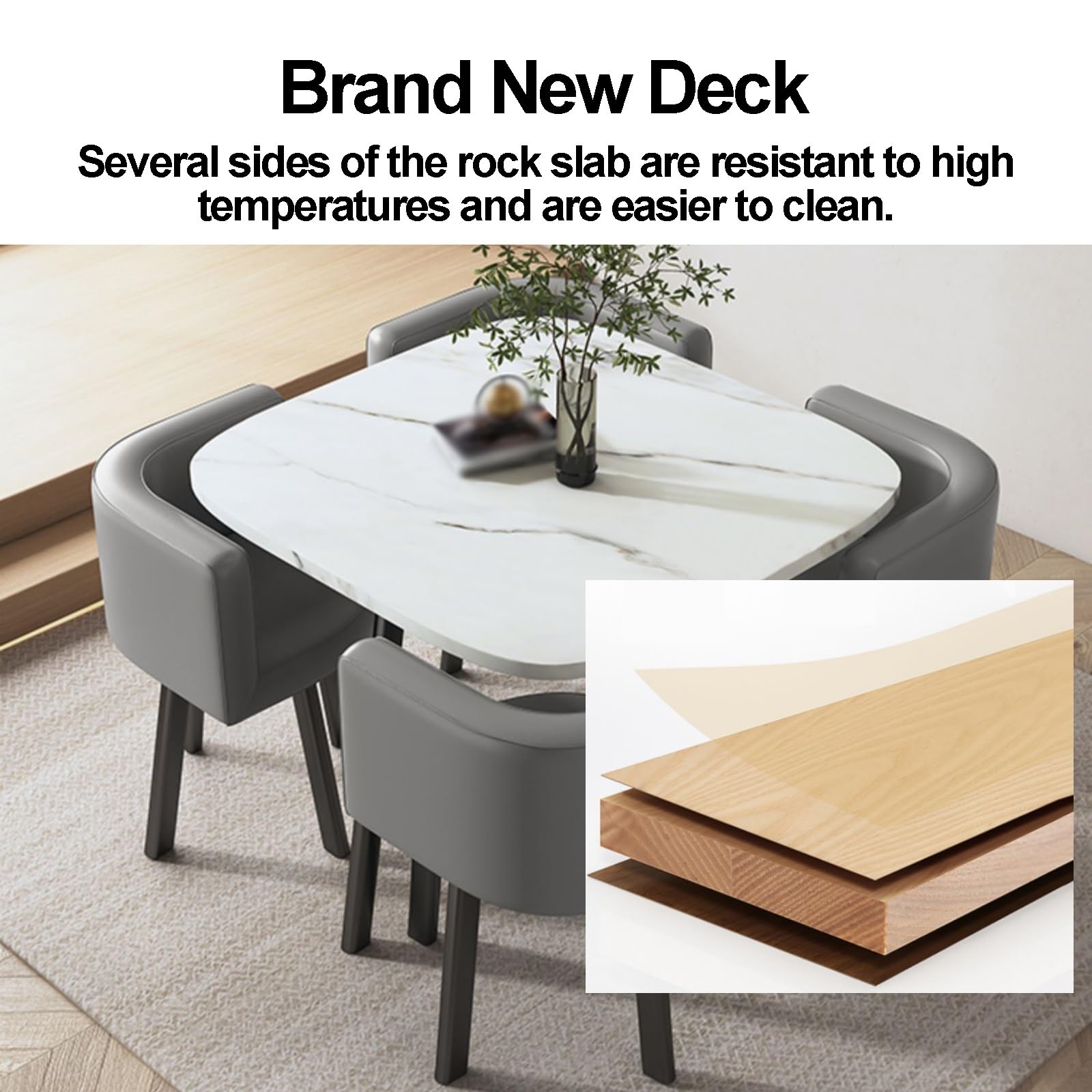 Modern Square Table and Chair Set for 4 - Kitchen, Dining, Reception Desk & Chair Combo - Ideal for Living Room, Office, Restaurant, Cafe, Coffee Shop - Stylish & Functional Design for Home and Commercial Spaces