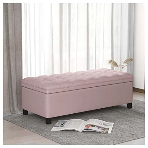JINDAO Upholstered Storage Stool - Flip Top Tufted Bench with Button Design for Living Room, Bedroom & Entryway Organization