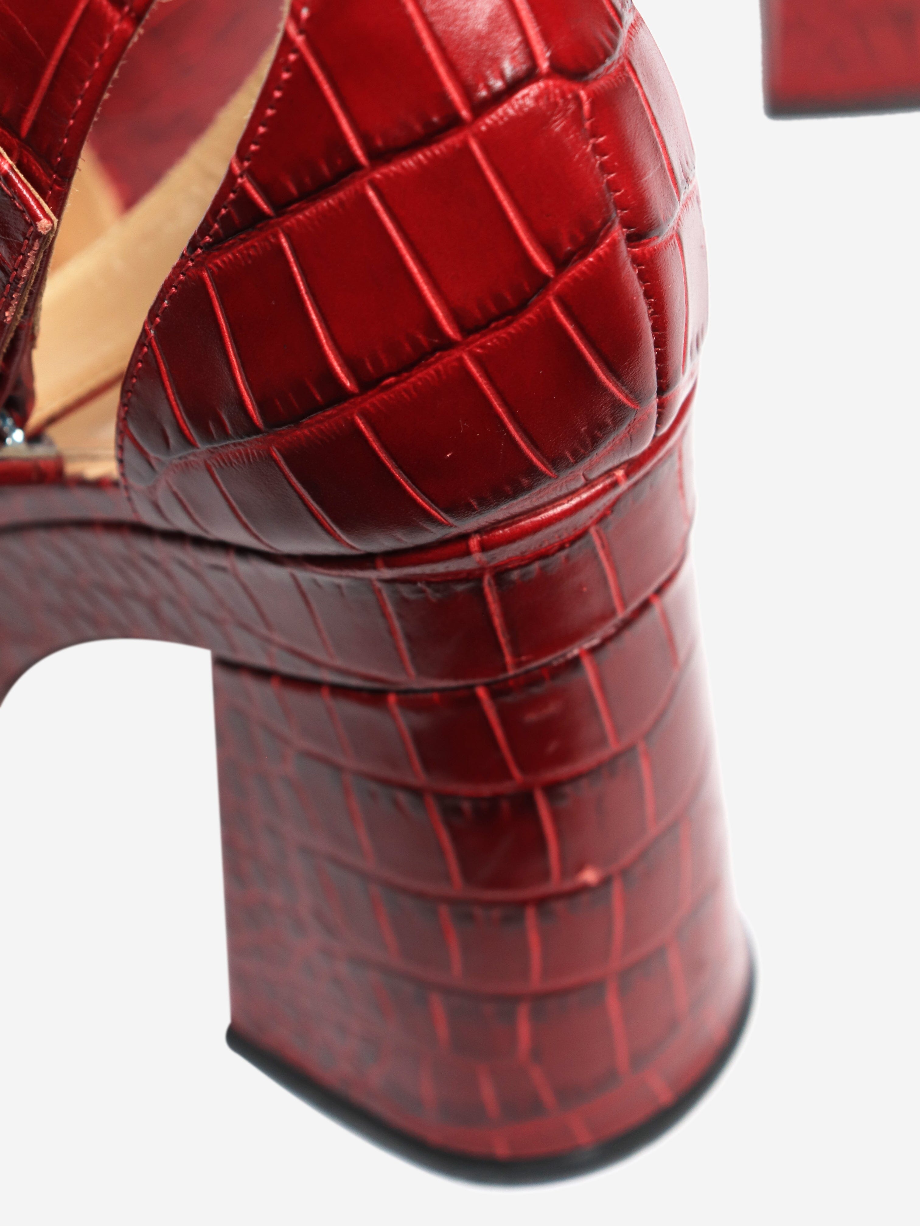 Cherry Red Croc Embossed Platform Heels Women's Size EU 38 (US 8) - Stylish High Heels for Parties, Weddings & Night Out