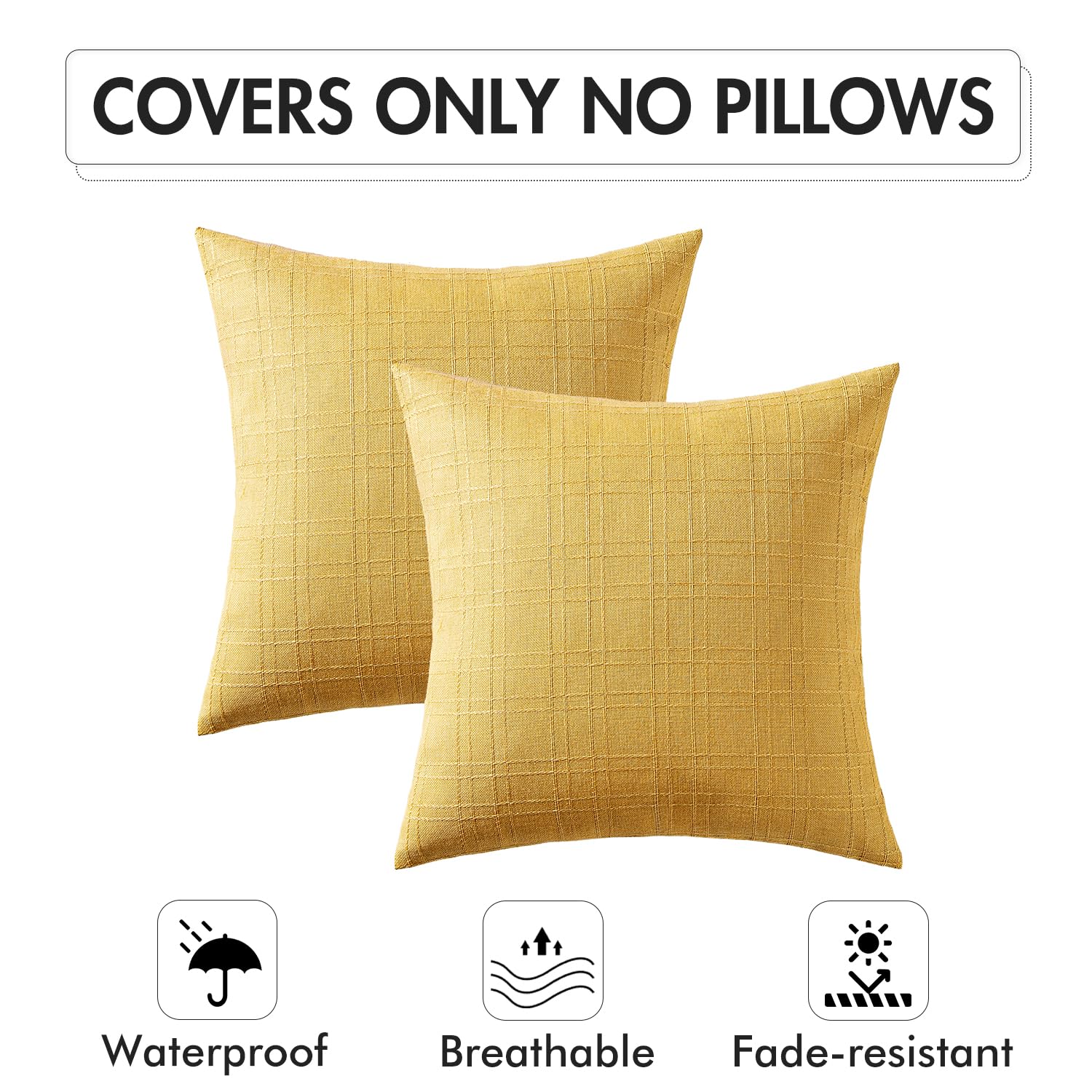 MIULEE Waterproof Outdoor Throw Pillow Covers - Set of 2 (18x18 Inch) Yellow Farmhouse Decorative Cushion Covers for Patio, Garden, Tent, Sofa & Couch - Weather Resistant & Durable | Perfect for Outdoor Furniture, Camping & Home Decor