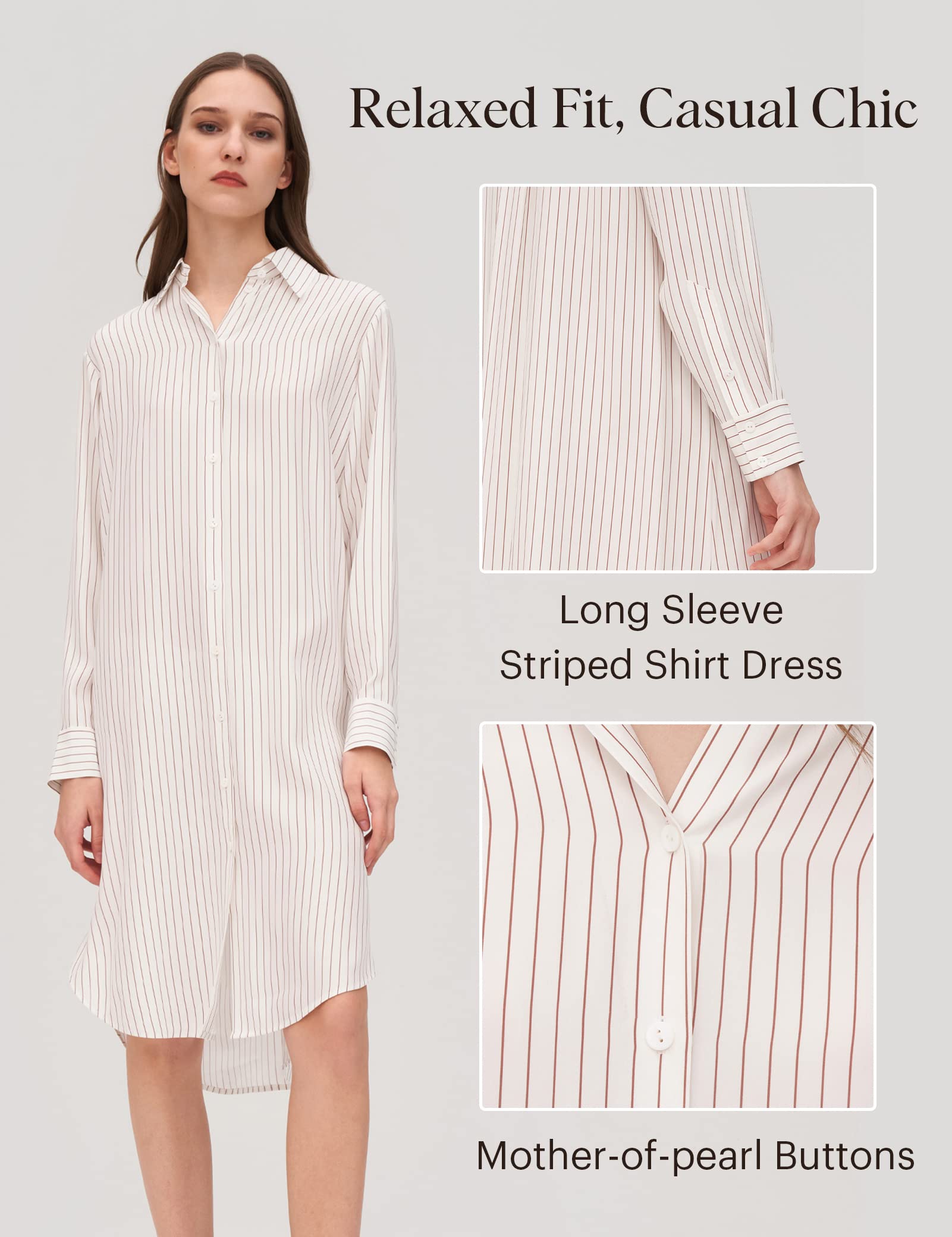 LilySilk 100% Pure Silk Shirt Dress for Women - Classic Freesia Style Elegant Long Sleeve Blouse Dress | Perfect for Office Wear, Date Night & Special Occasions